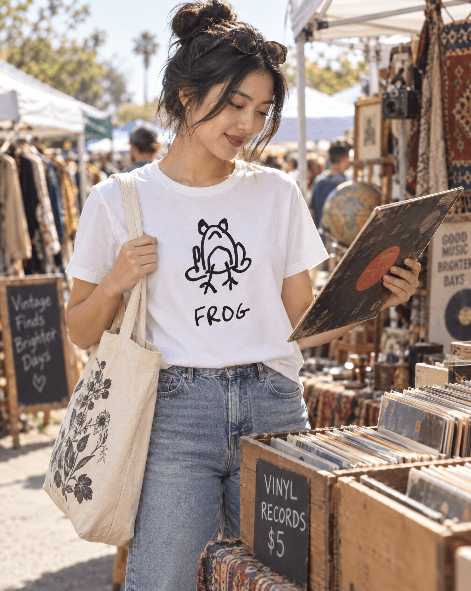Sep 29 frog women's tee — vintage market lifestyle photo