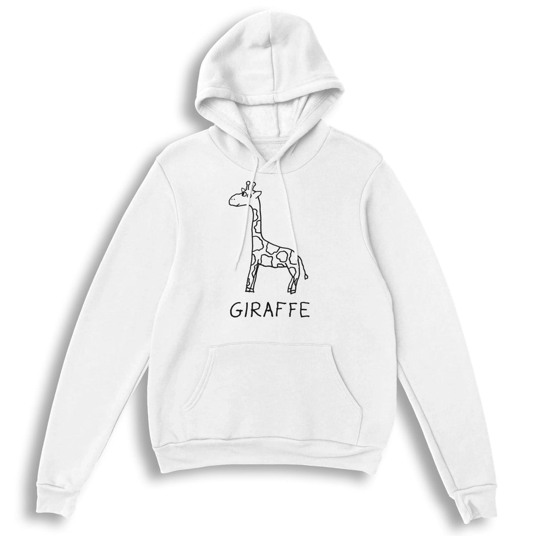 lo-fi Giraffe Hoodie — hand-drawn giraffe graphic on a white pullover hoodie