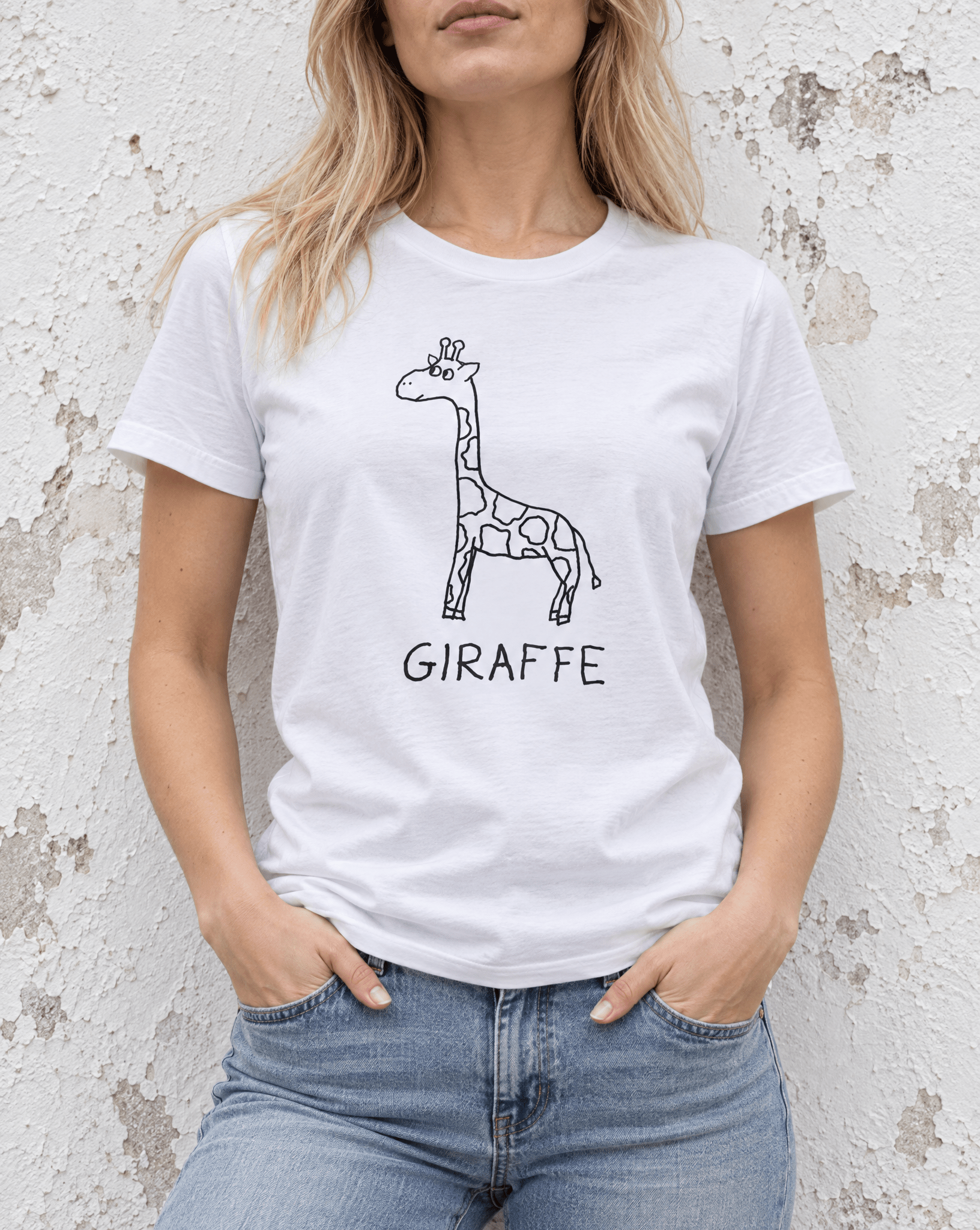 Sep 29 giraffe women's tee — urban torso lifestyle photo