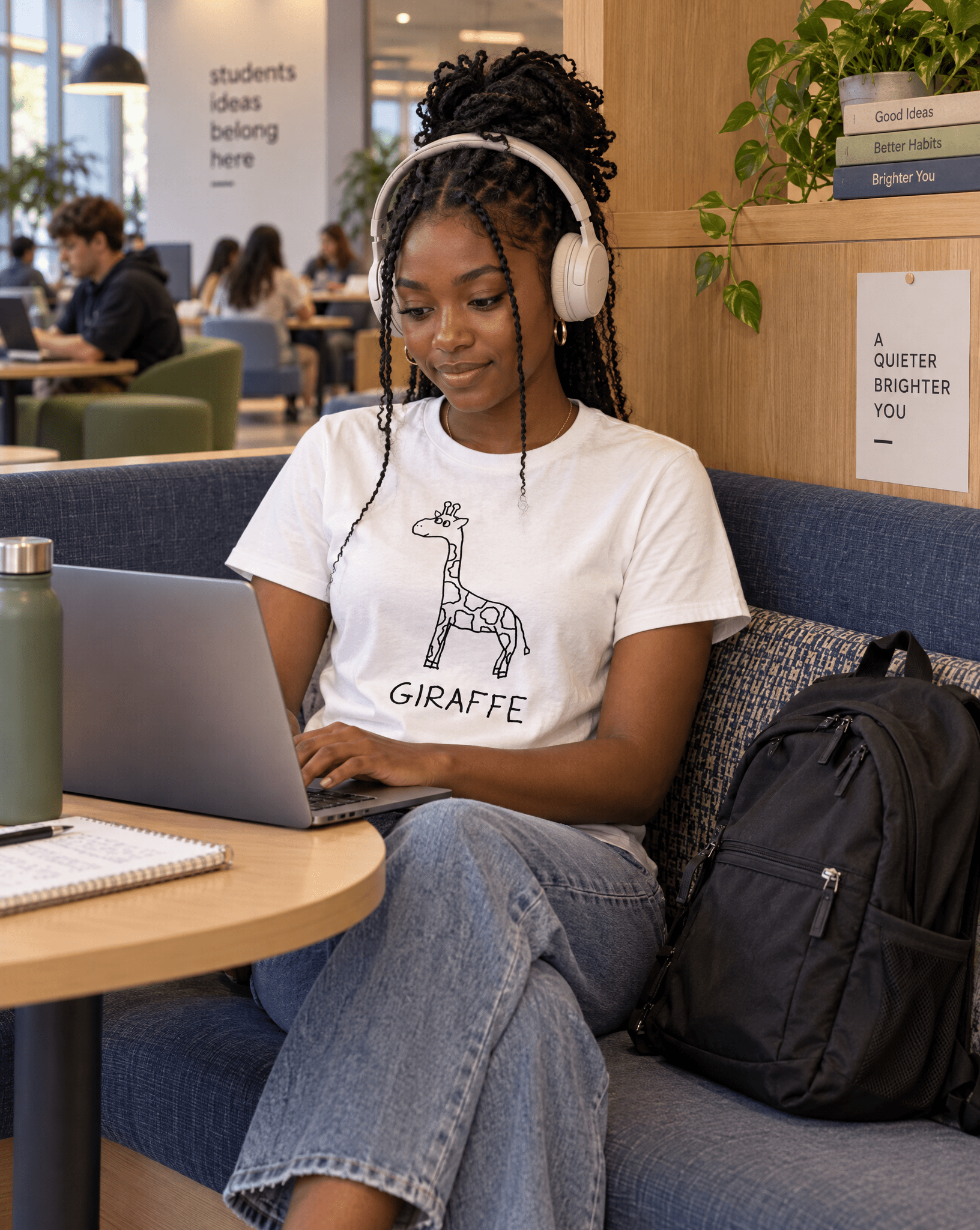 Sep 29 giraffe women's tee — student center lifestyle photo