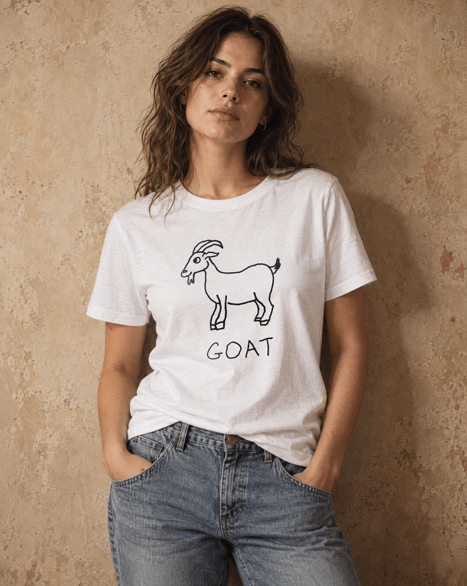 Sep 29 goat women's tee — studio portrait lifestyle photo