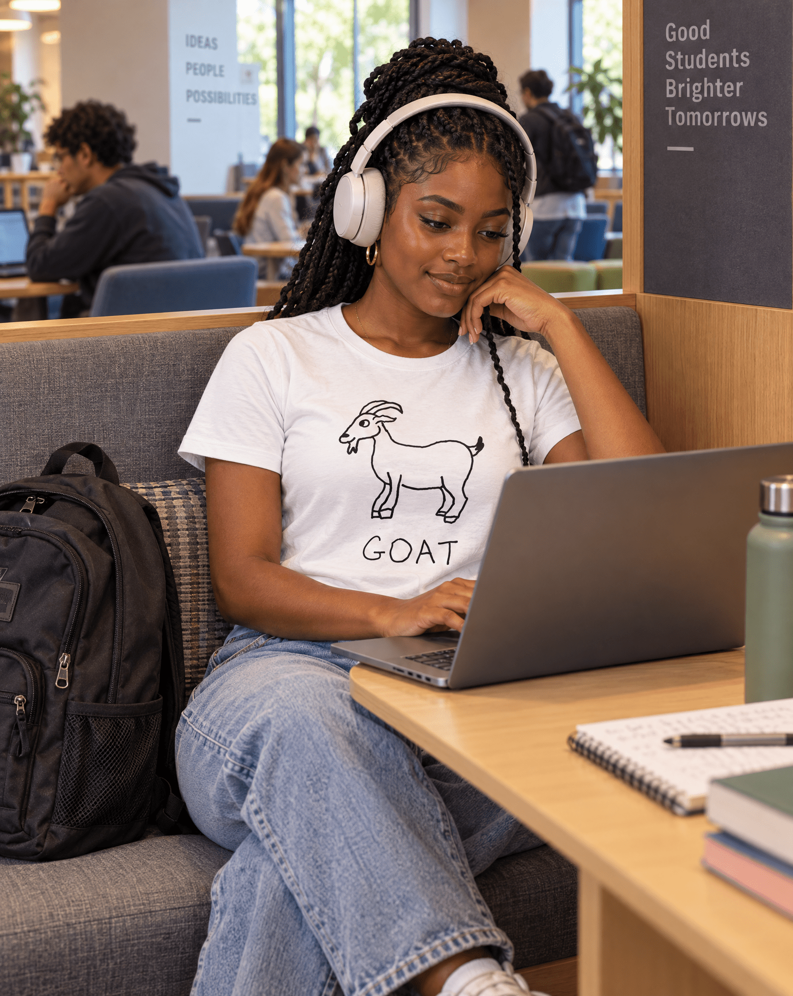 Sep 29 goat women's tee — student center lifestyle photo