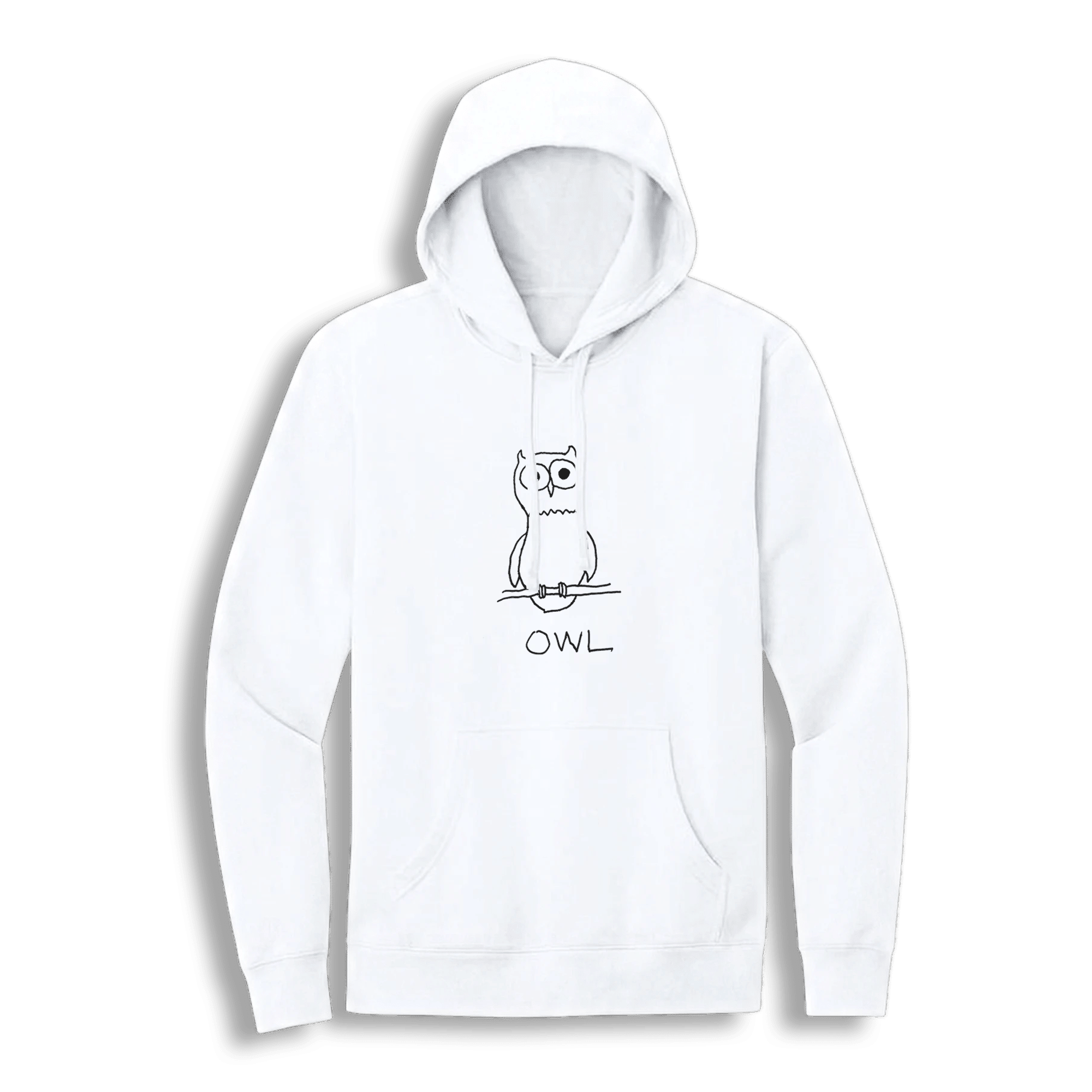 A white pullover hoodie with a black line art graphic of a cute cartoon bat with wings spread, and the word 'BAT' printed underneath, shown on a plain white background.