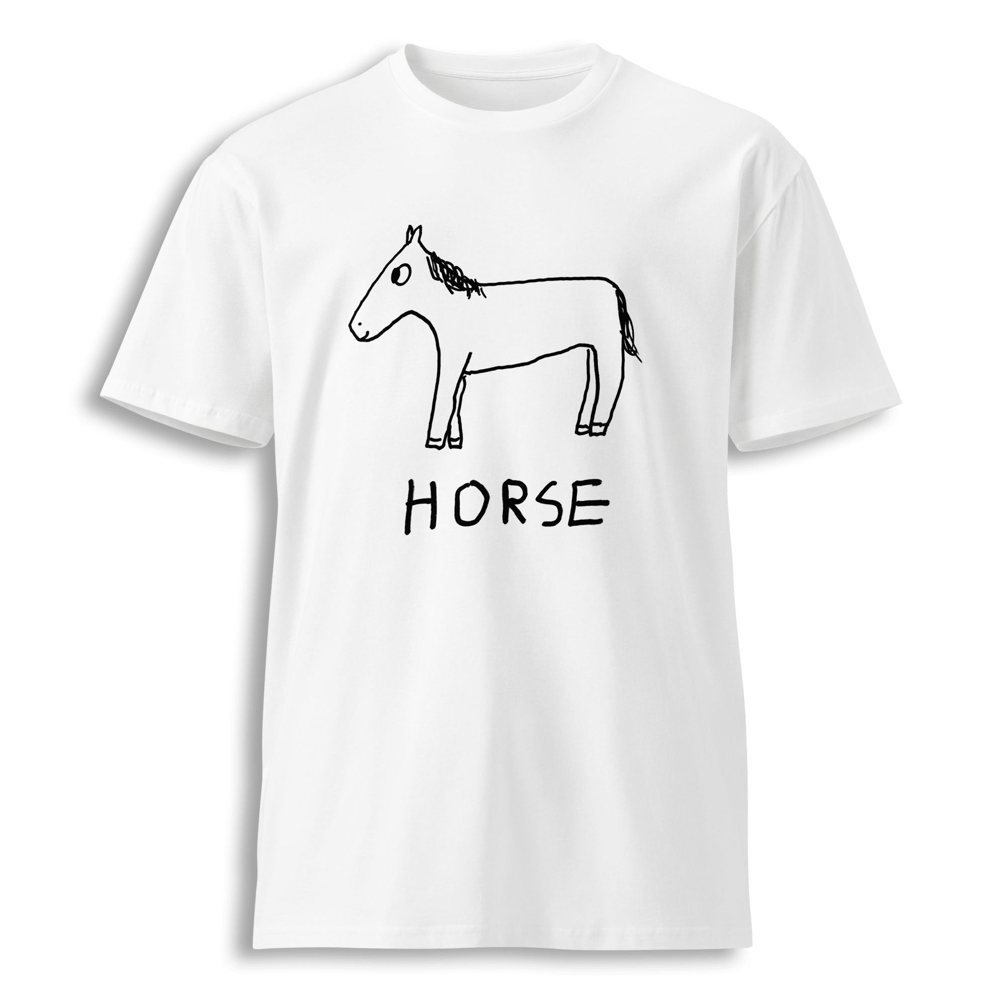 lo-fi Horse Classic Tee — hand-drawn horse graphic on a white t-shirt
