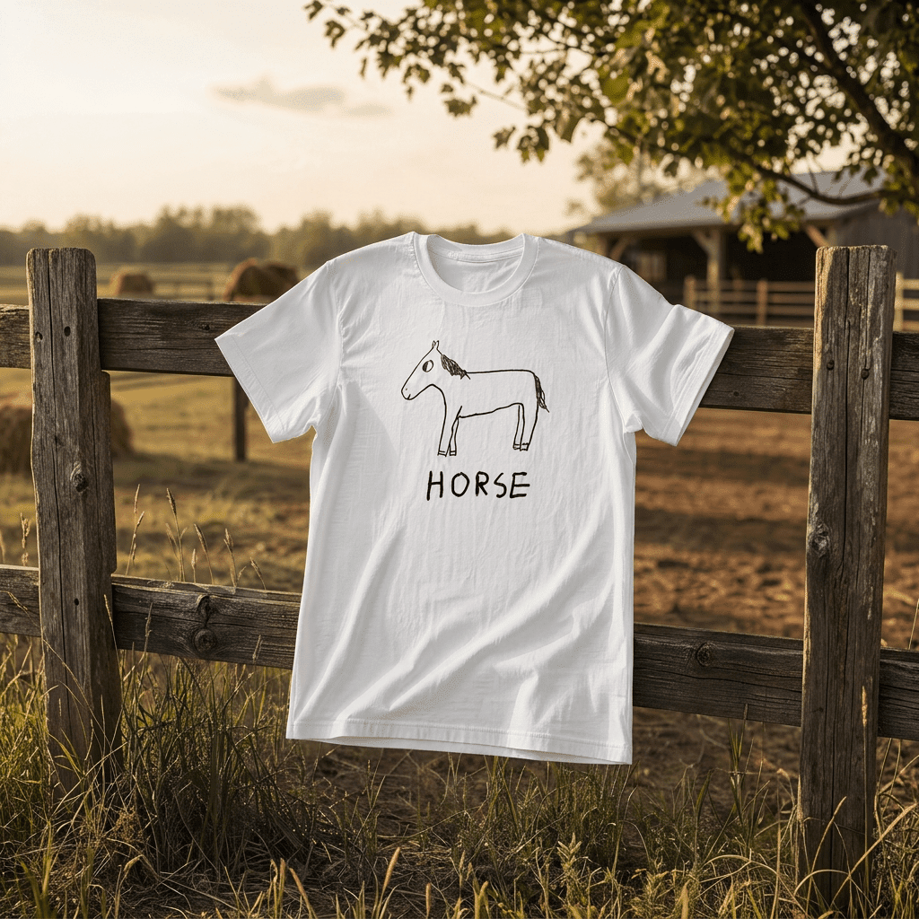 lo-fi Horse Women's Relaxed T-Shirt — hand-drawn horse graphic on a white relaxed-fit tee