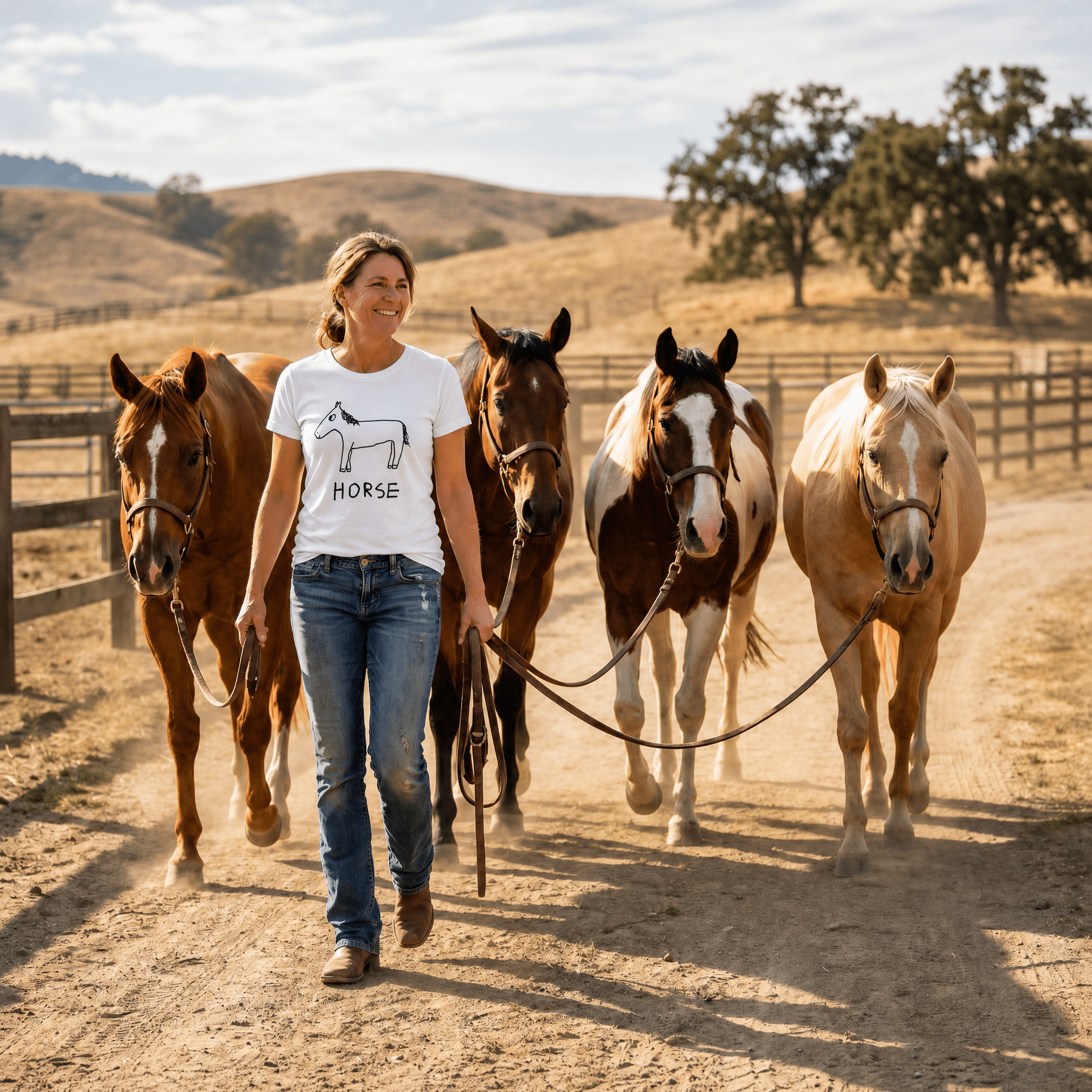 lo-fi Horse Women's Relaxed T-Shirt — hand-drawn horse graphic on a white relaxed-fit tee