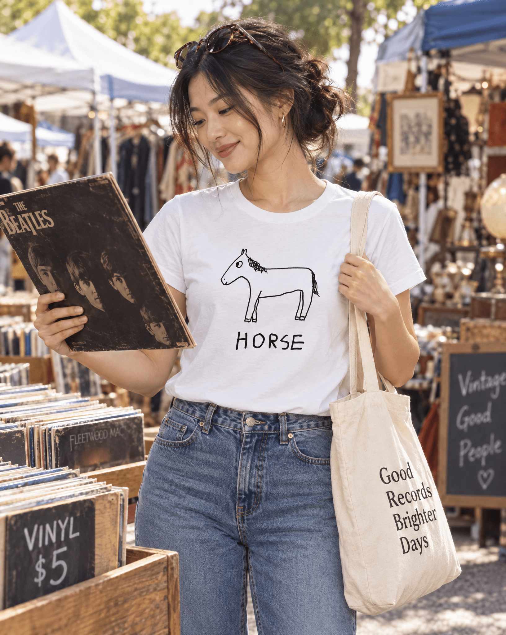Sep 29 horse women's tee — vintage market lifestyle photo