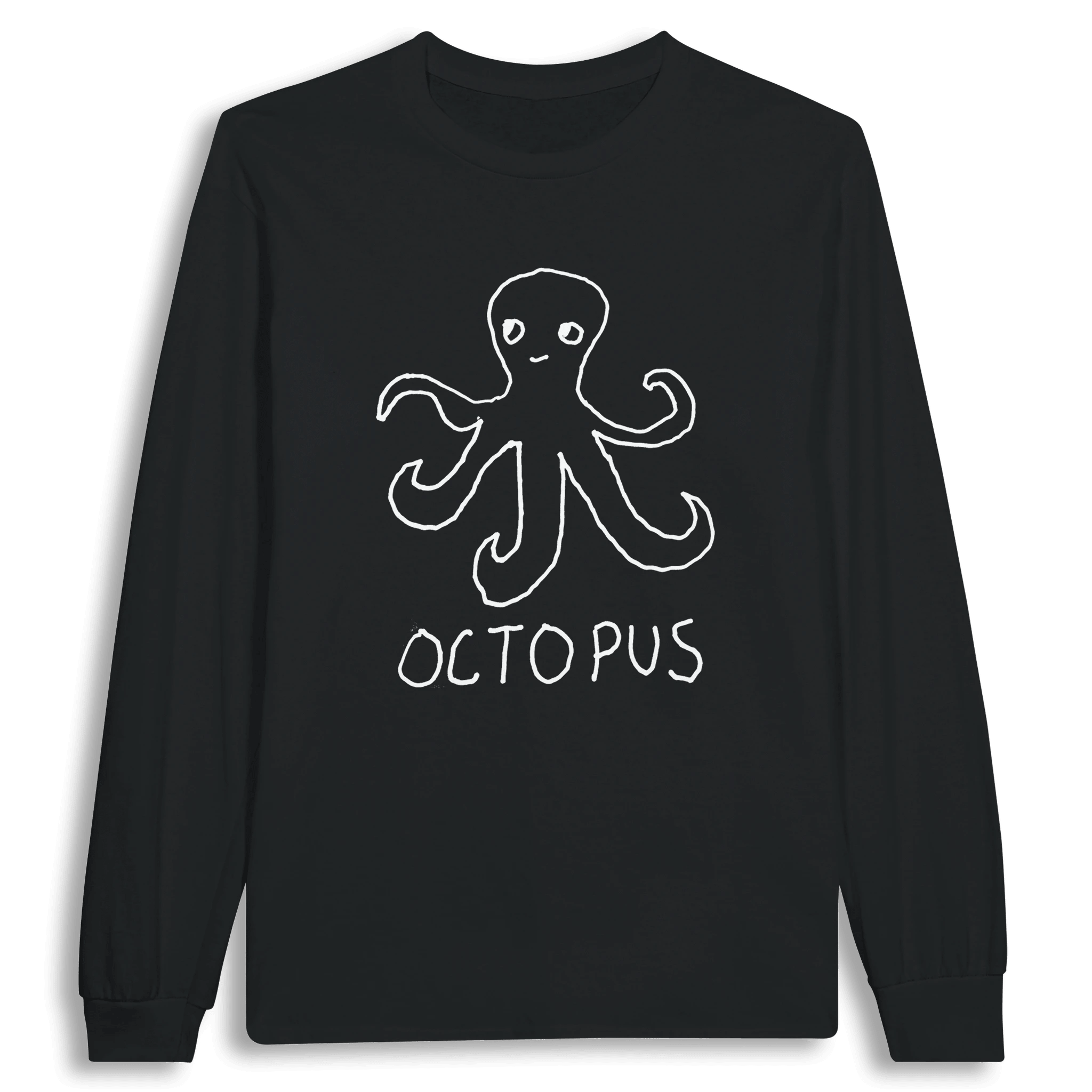 lo-fi Octopus Long Sleeve Tee — hand-drawn octopus graphic on a white long-sleeve t-shirt