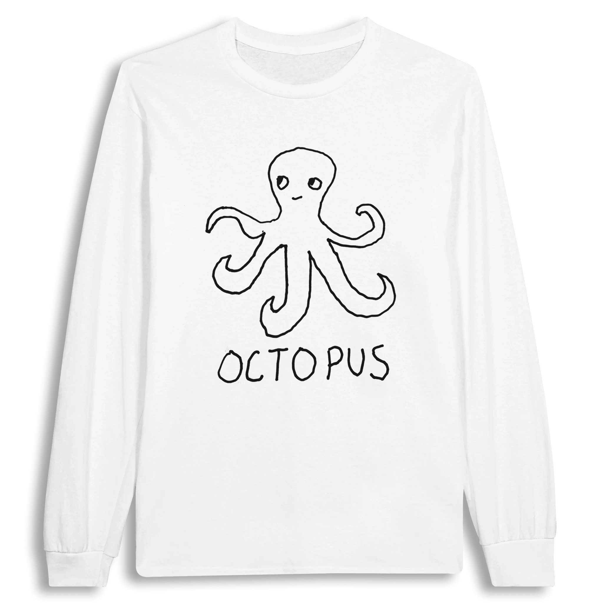 lo-fi Octopus Long Sleeve Tee — hand-drawn octopus graphic on a white long-sleeve t-shirt