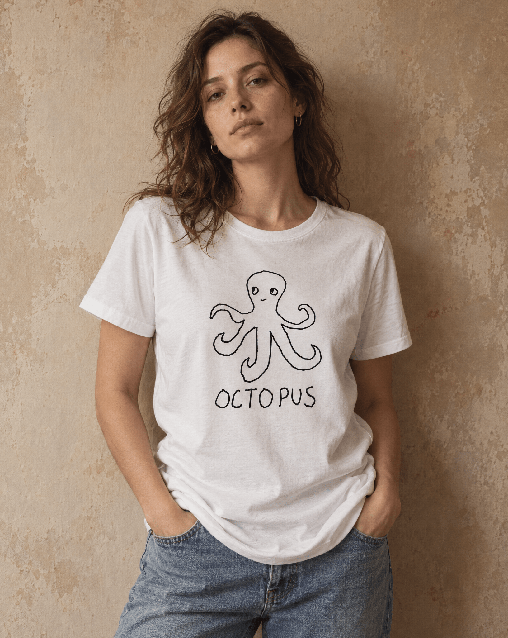 Sep 29 octopus women's tee — studio portrait lifestyle photo