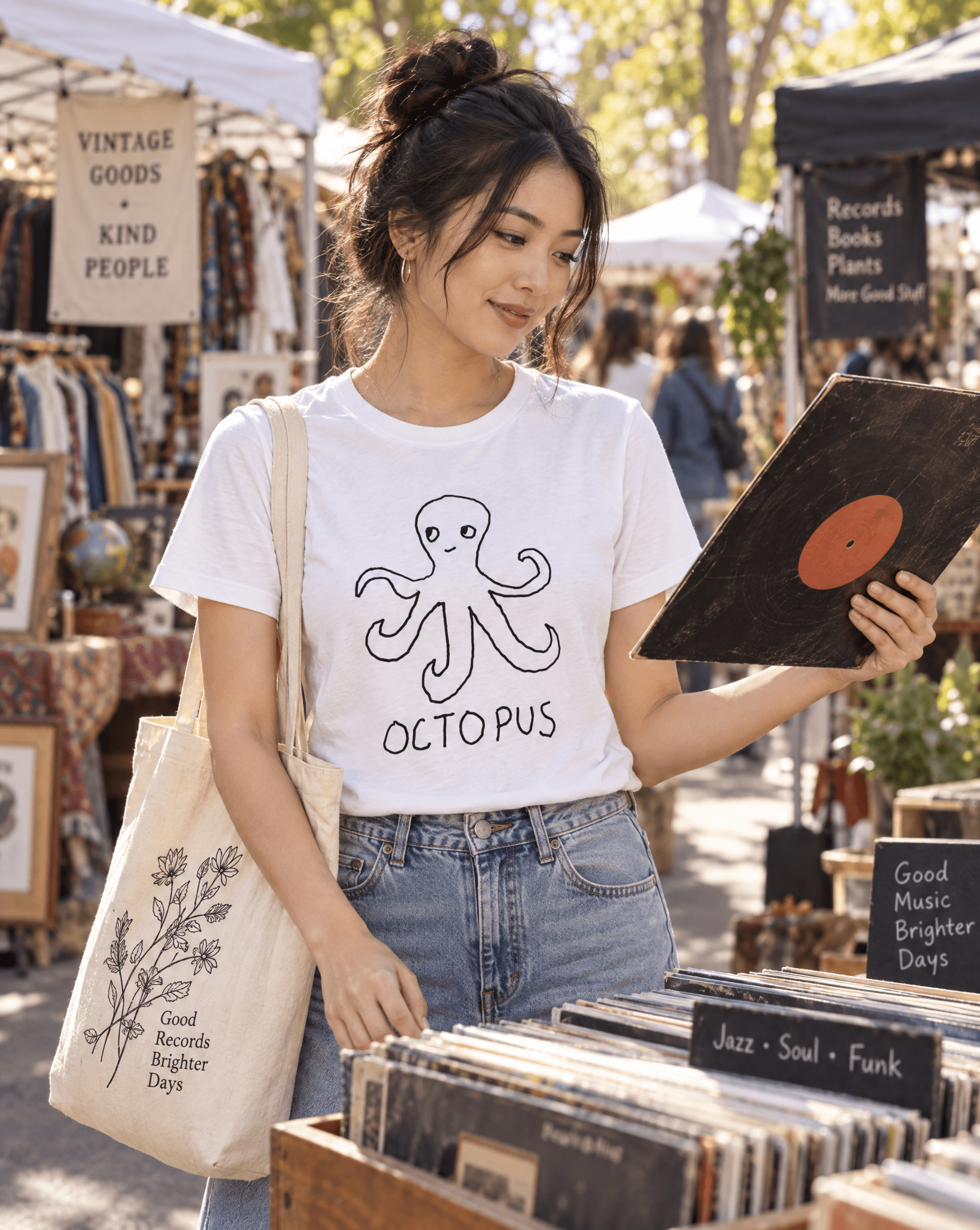 Sep 29 octopus women's tee — vintage market lifestyle photo