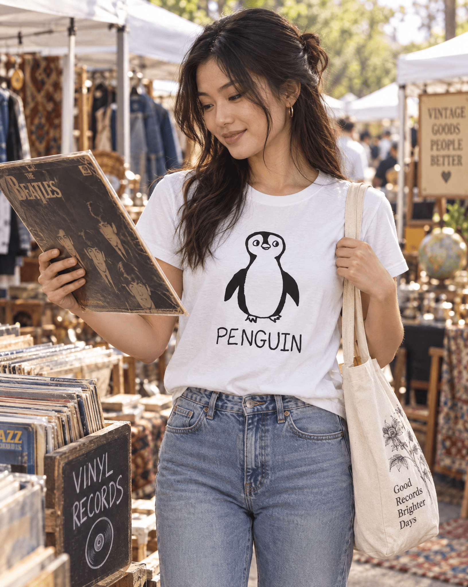 Sep 29 penguin women's tee — vintage market lifestyle photo