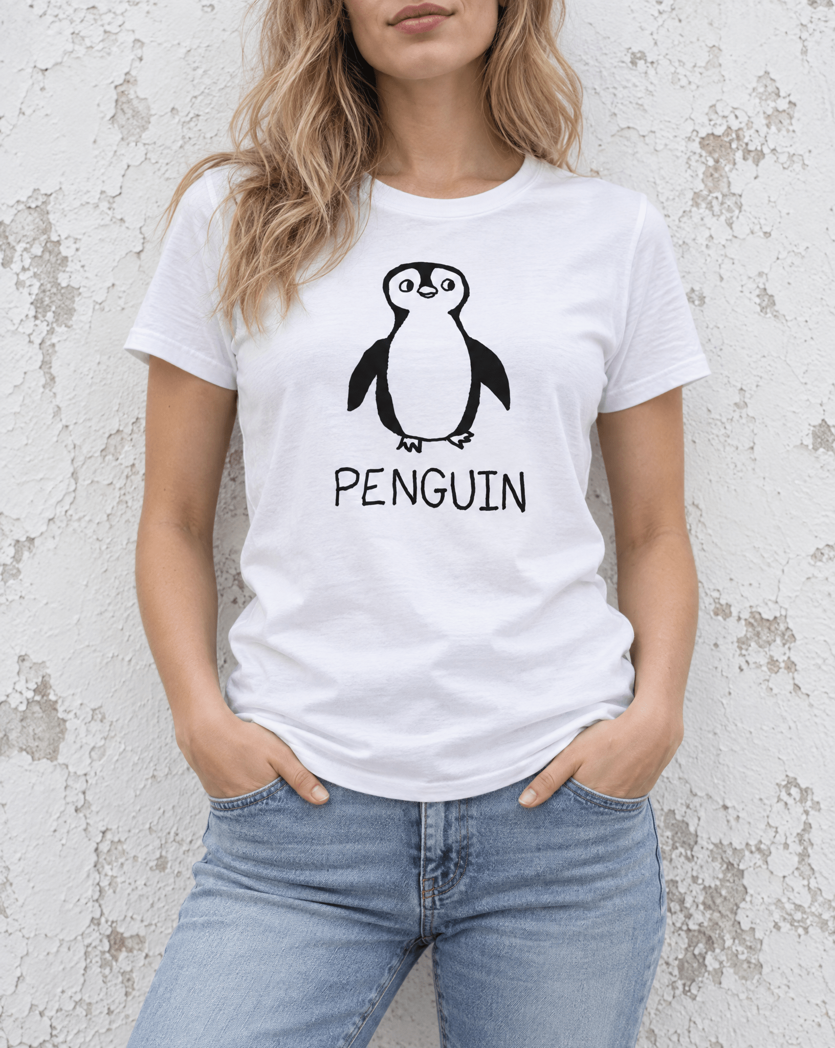 Sep 29 penguin women's tee — urban torso lifestyle photo