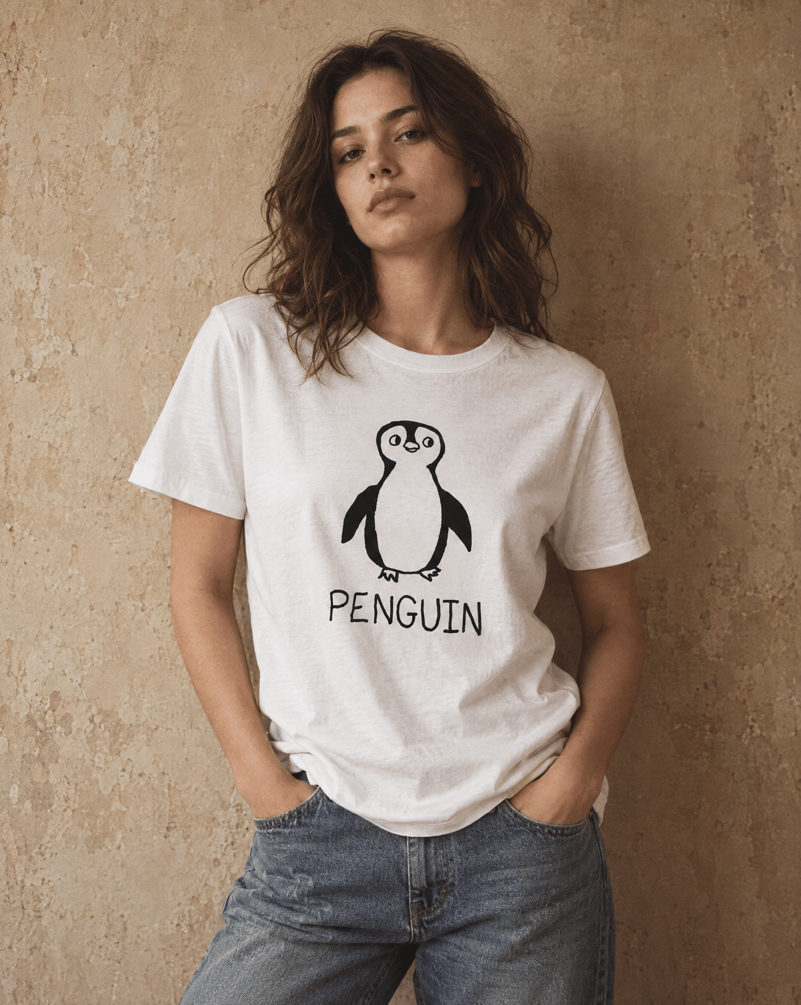 Sep 29 penguin women's tee — studio portrait lifestyle photo