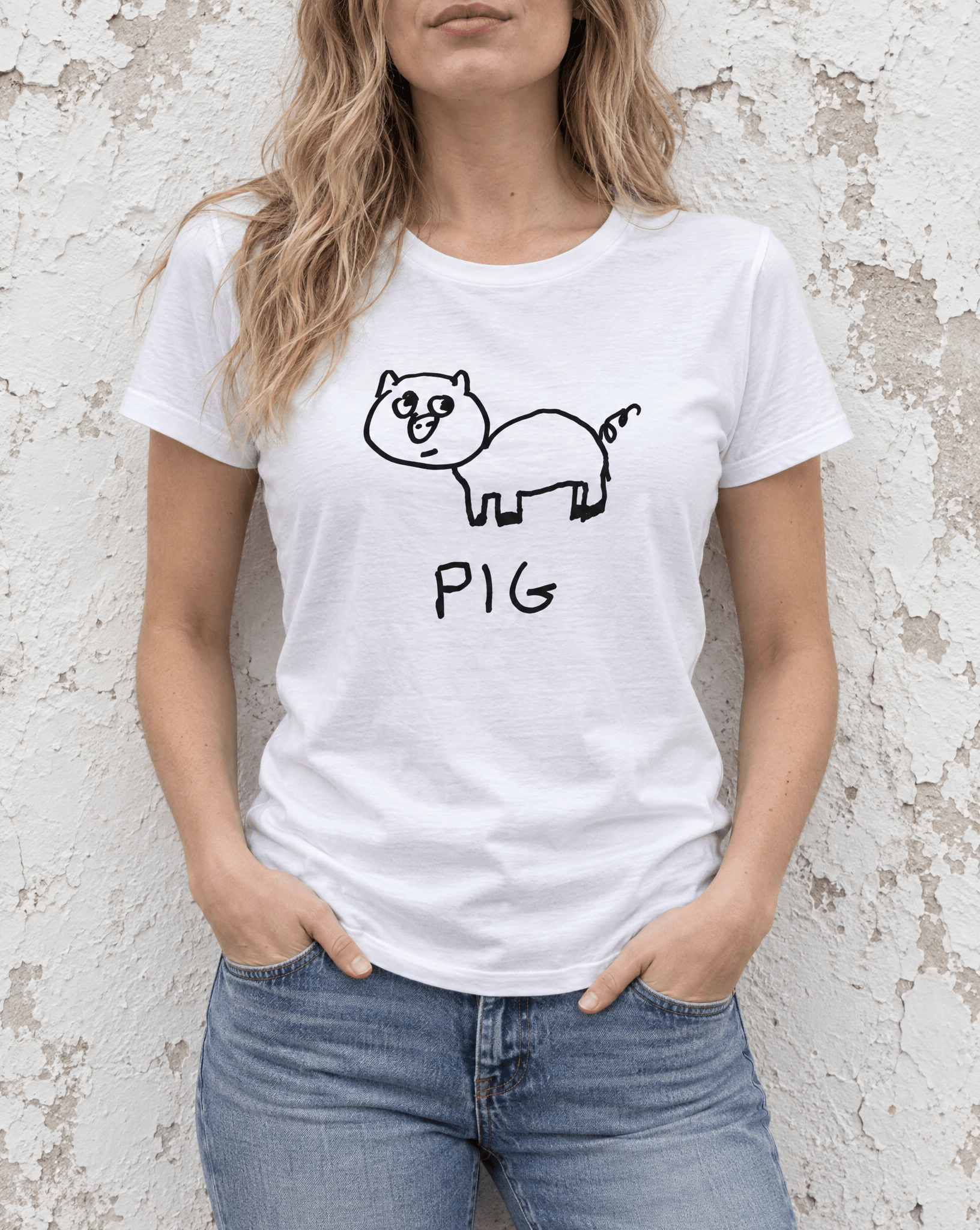 Sep 29 pig women's tee — urban torso lifestyle photo
