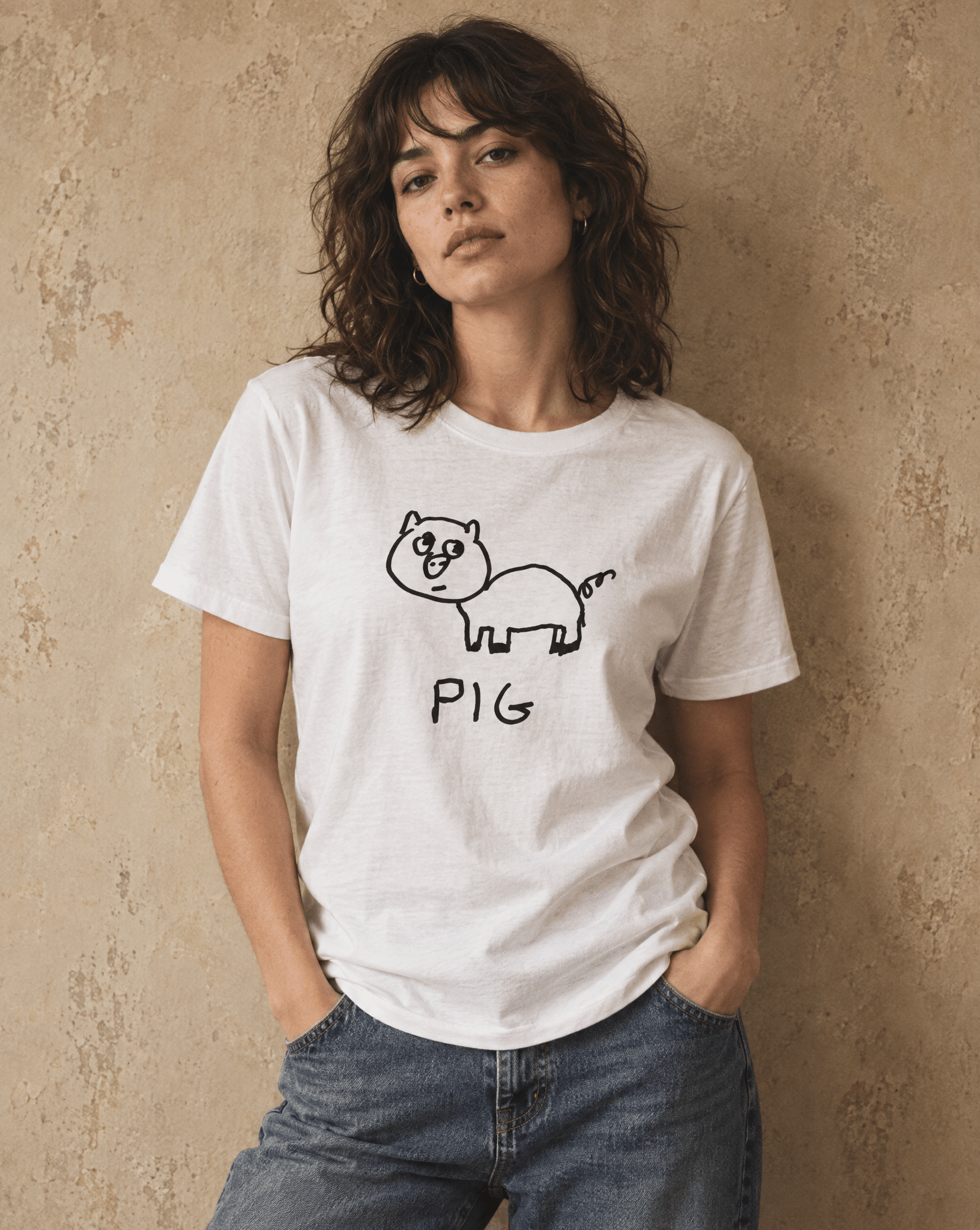 Sep 29 pig women's tee — studio portrait lifestyle photo