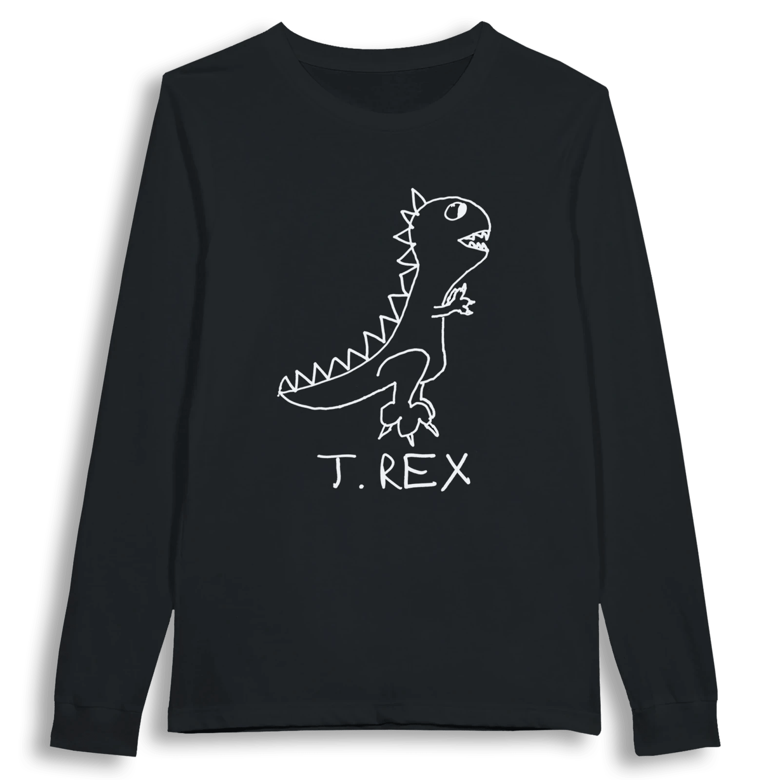 lo-fi T. Rex Long Sleeve Tee — hand-drawn T. Rex graphic on a white long-sleeve t-shirt
