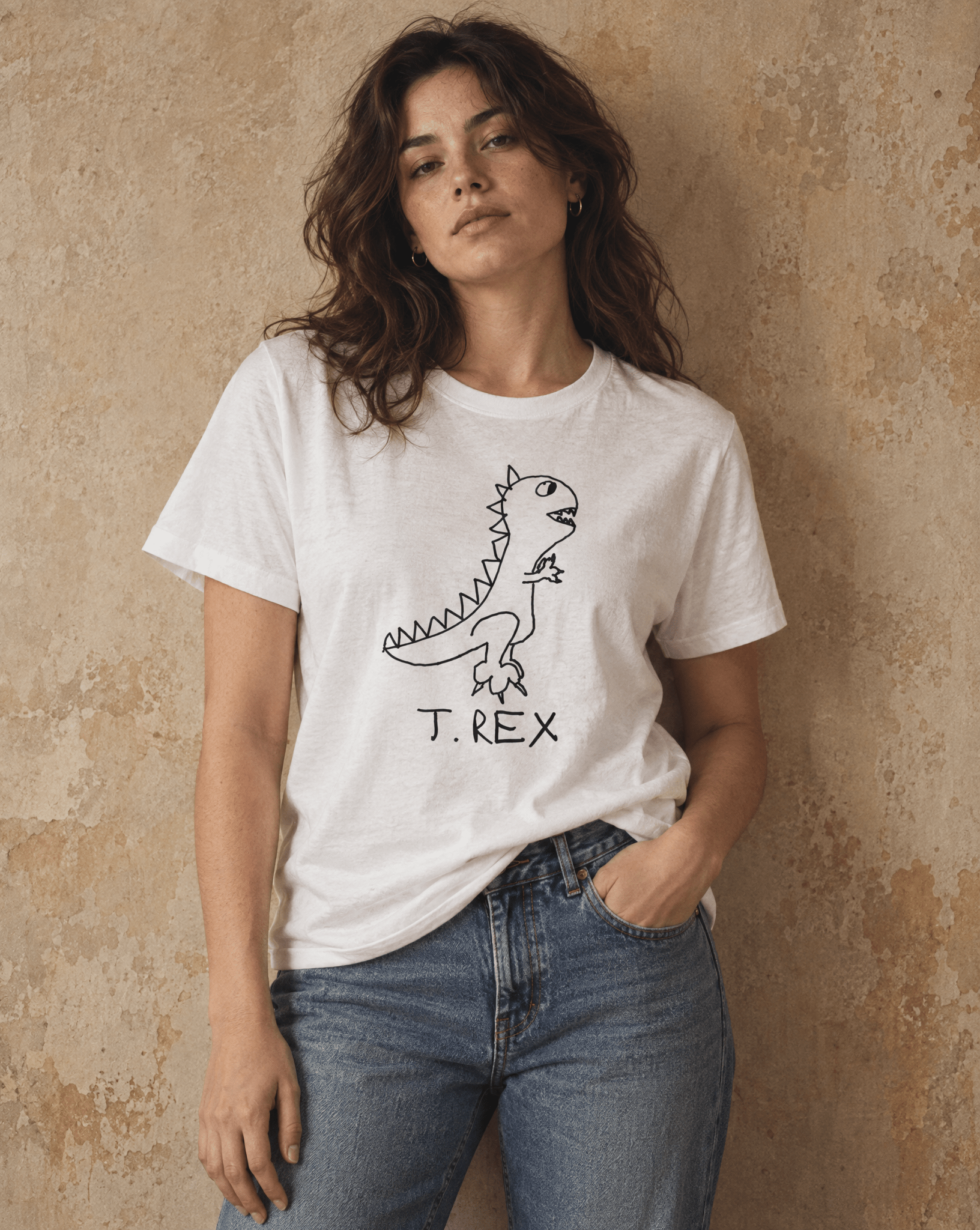 Sep 29 t. rex women's tee — studio portrait lifestyle photo