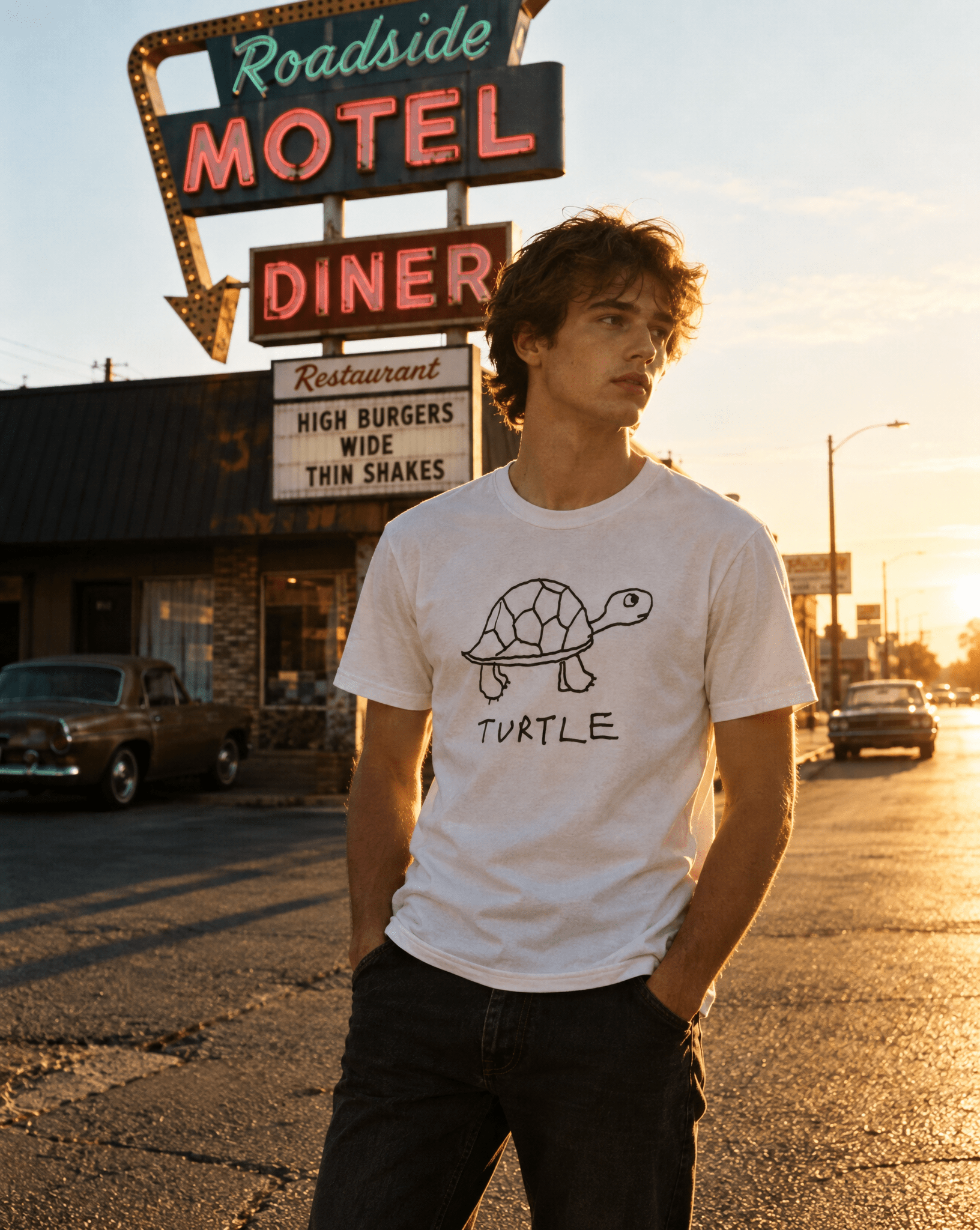 LoFi Turtle Classic Tee lifestyle photo — roadside