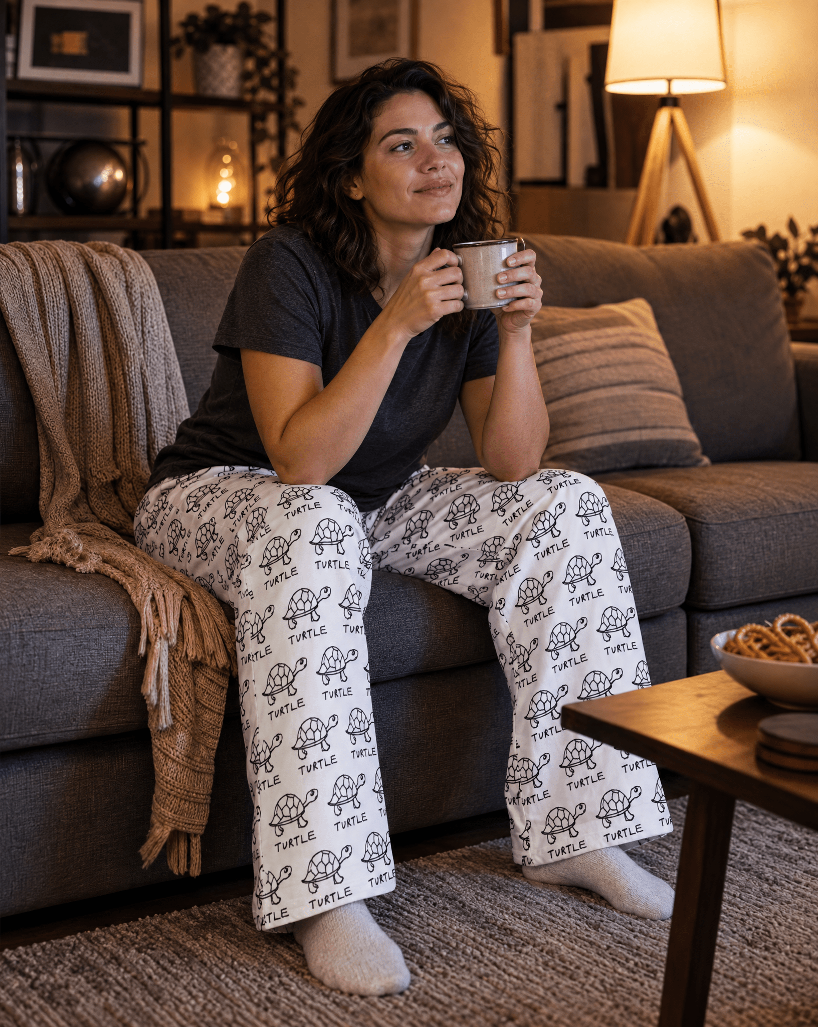 LoFi Turtle Lounge Pants lifestyle photo — sofa evening