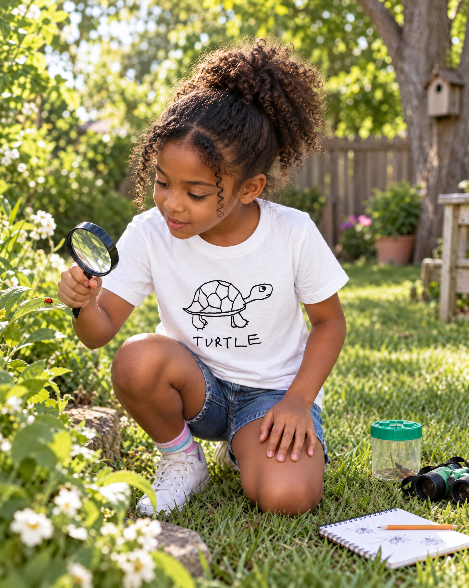 LoFi Turtle Kids Tee lifestyle photo — garden explorer