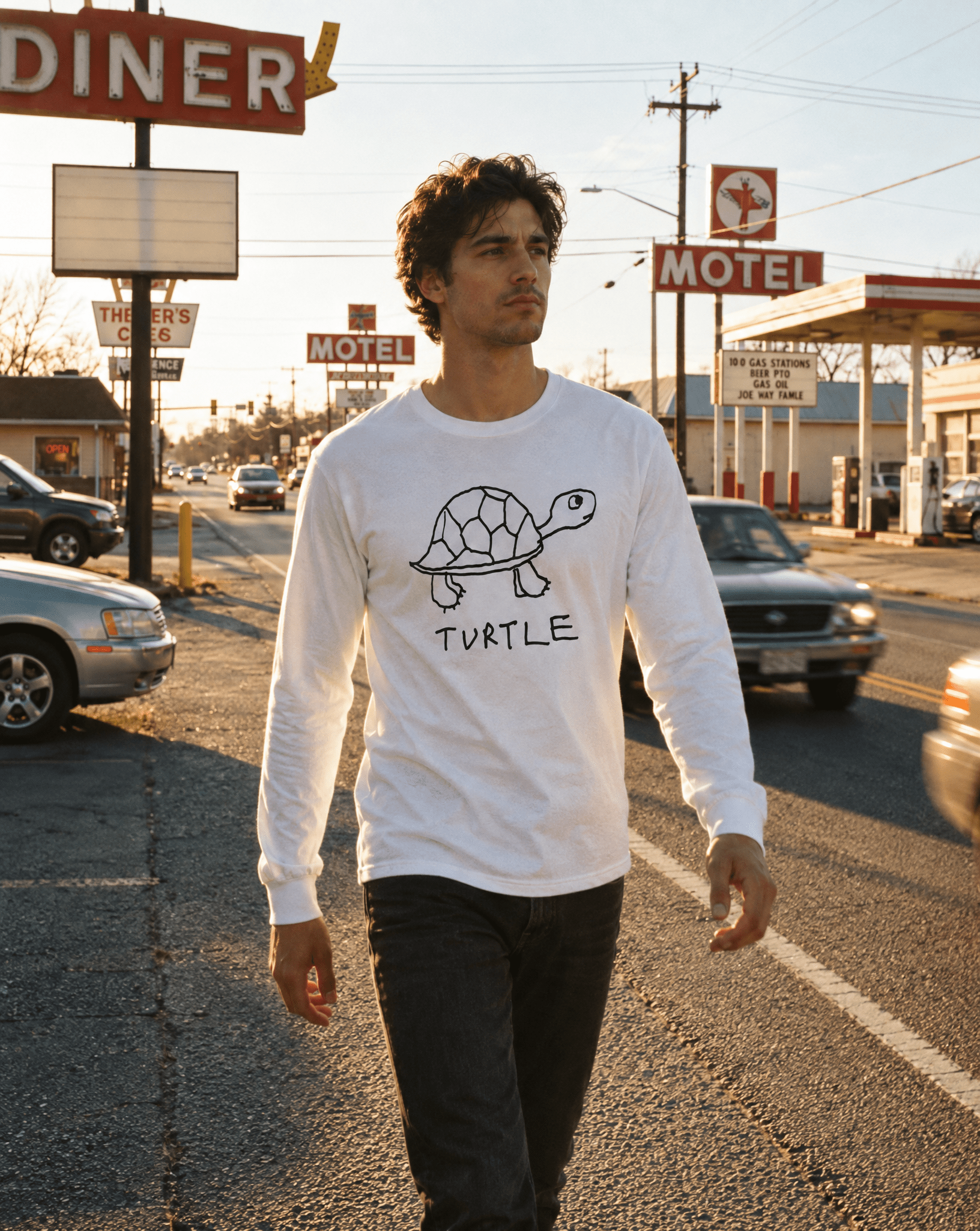 LoFi Turtle Long Sleeve Tee lifestyle photo — roadside