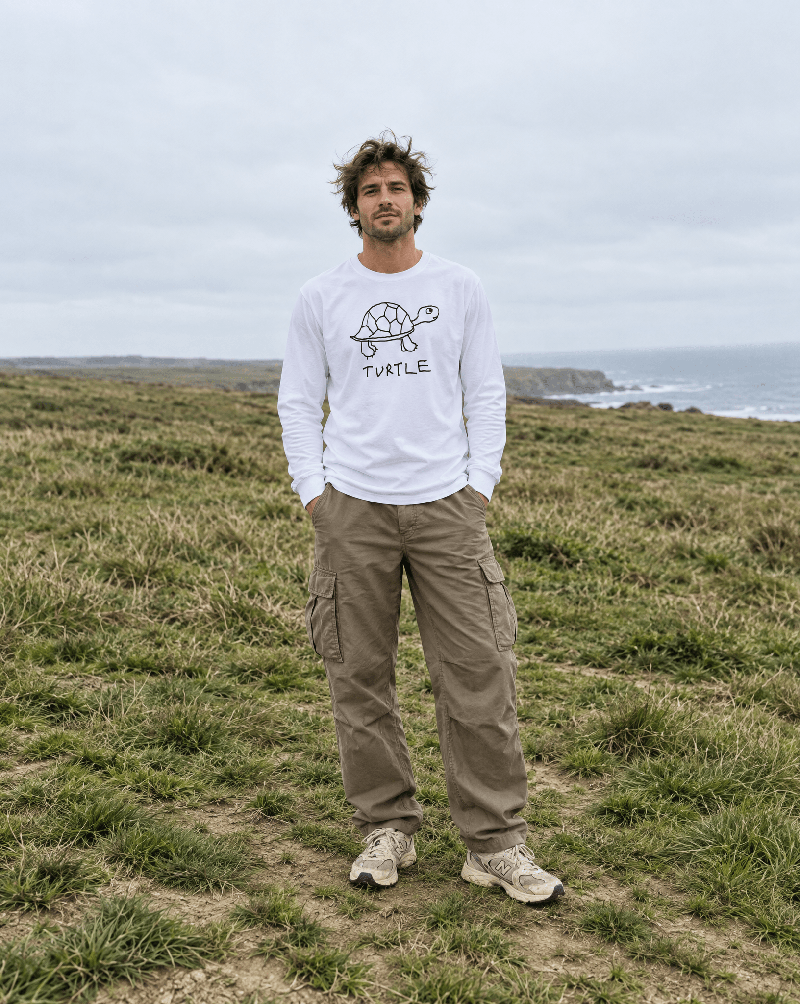 LoFi Turtle Long Sleeve Tee lifestyle photo — coastal grass