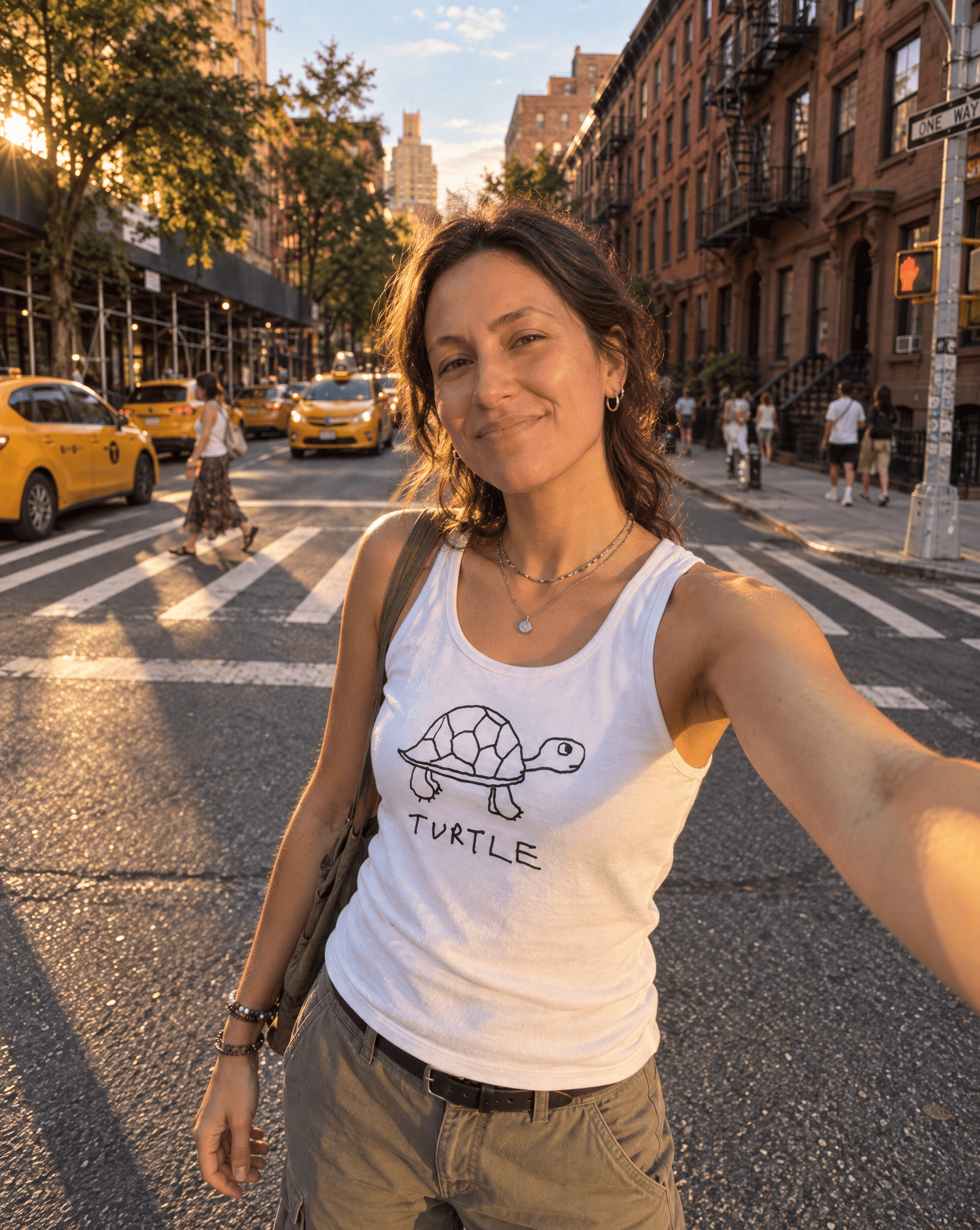 LoFi Turtle Tank Top lifestyle photo — city selfie