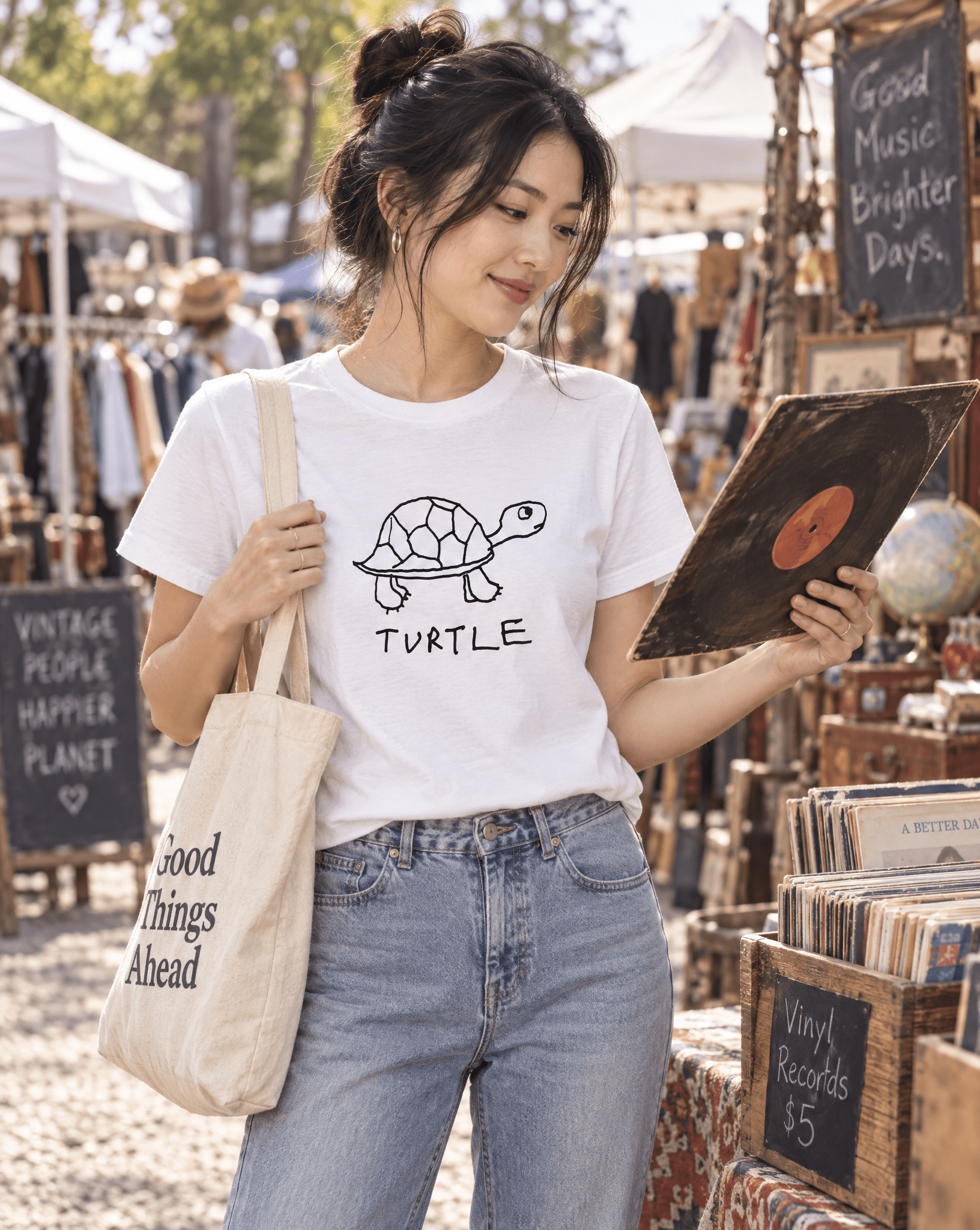 Sep 29 turtle women's tee — vintage market lifestyle photo