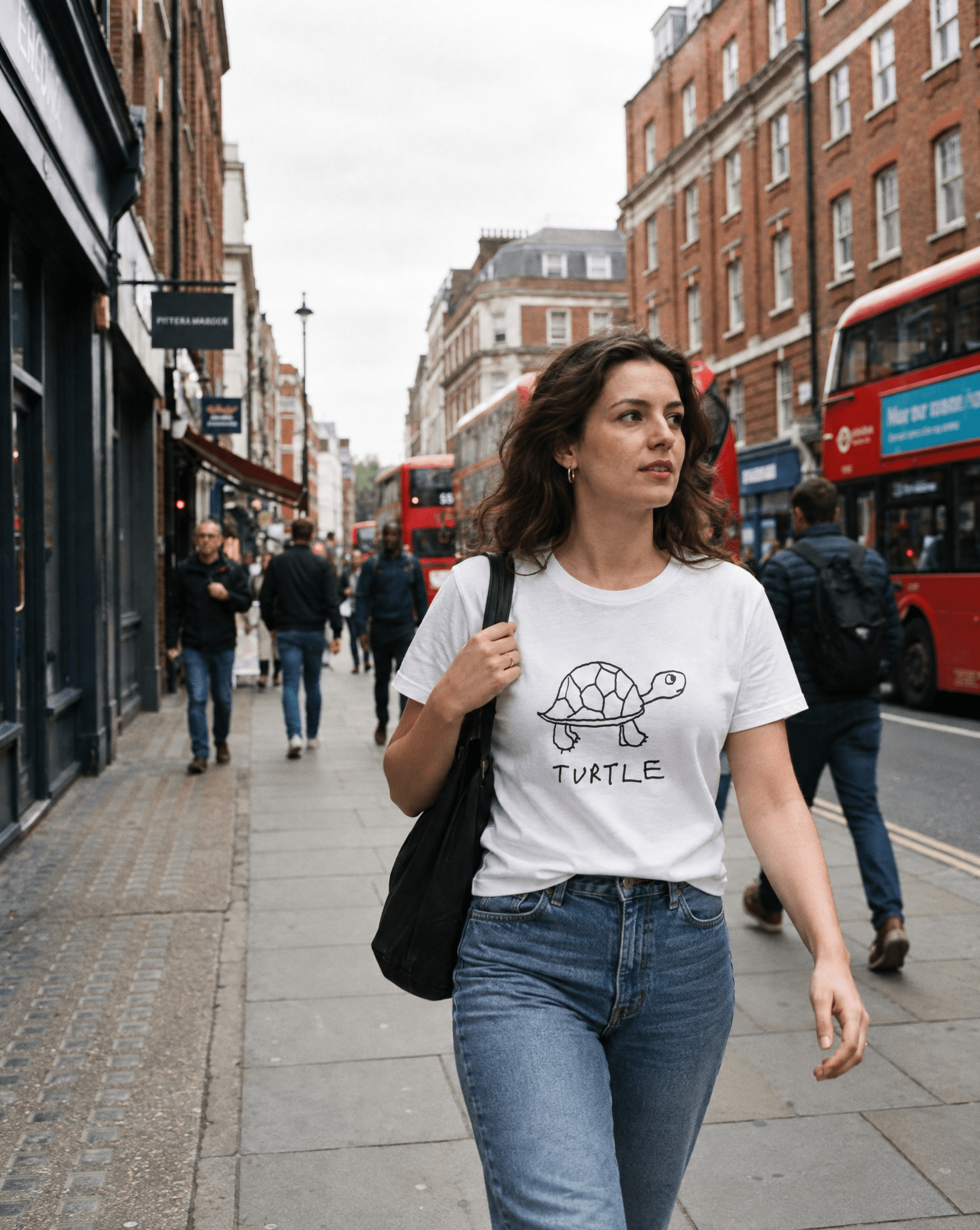 LoFi Turtle Women's Tee lifestyle photo — Soho street