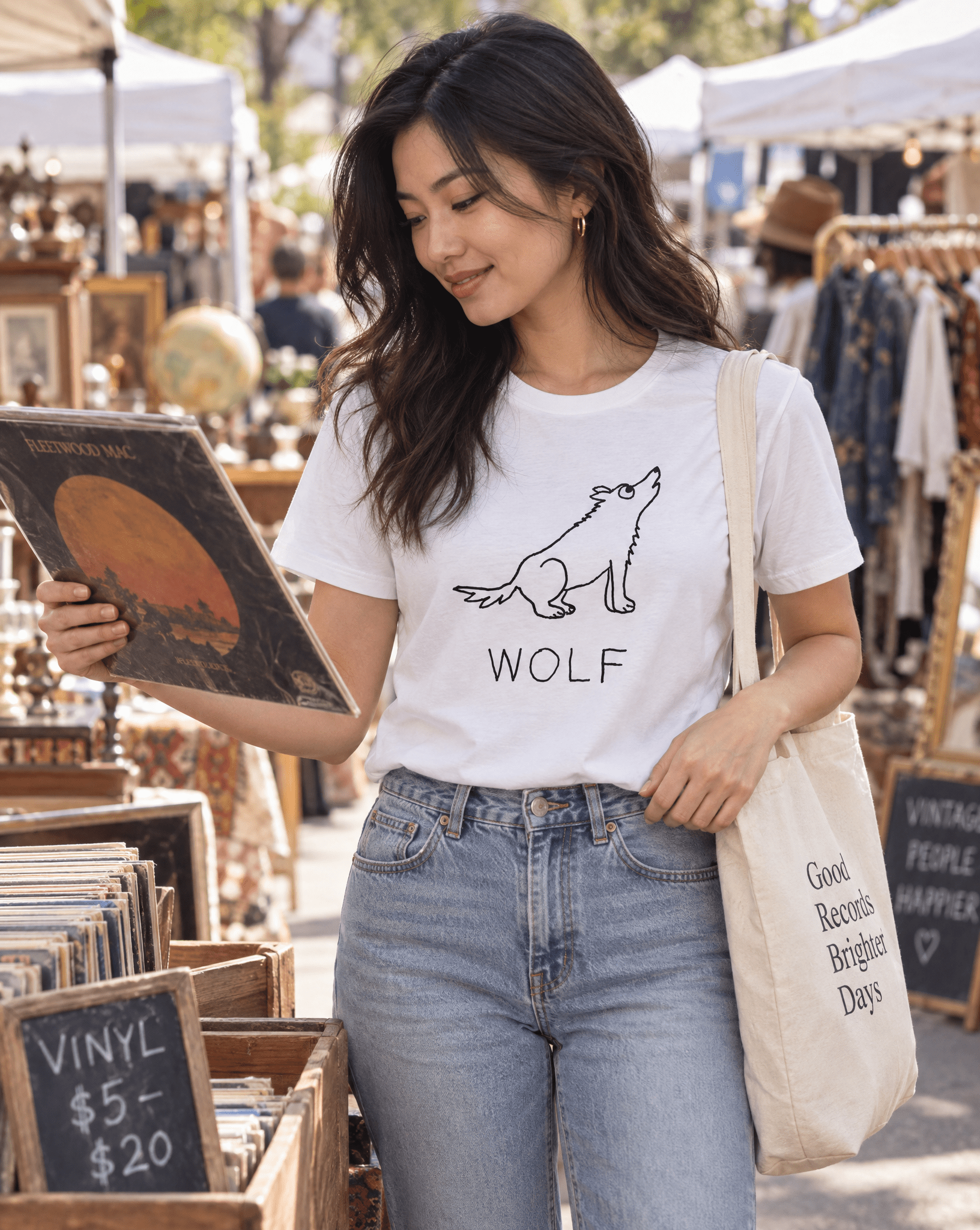 Sep 29 wolf women's tee — vintage market lifestyle photo