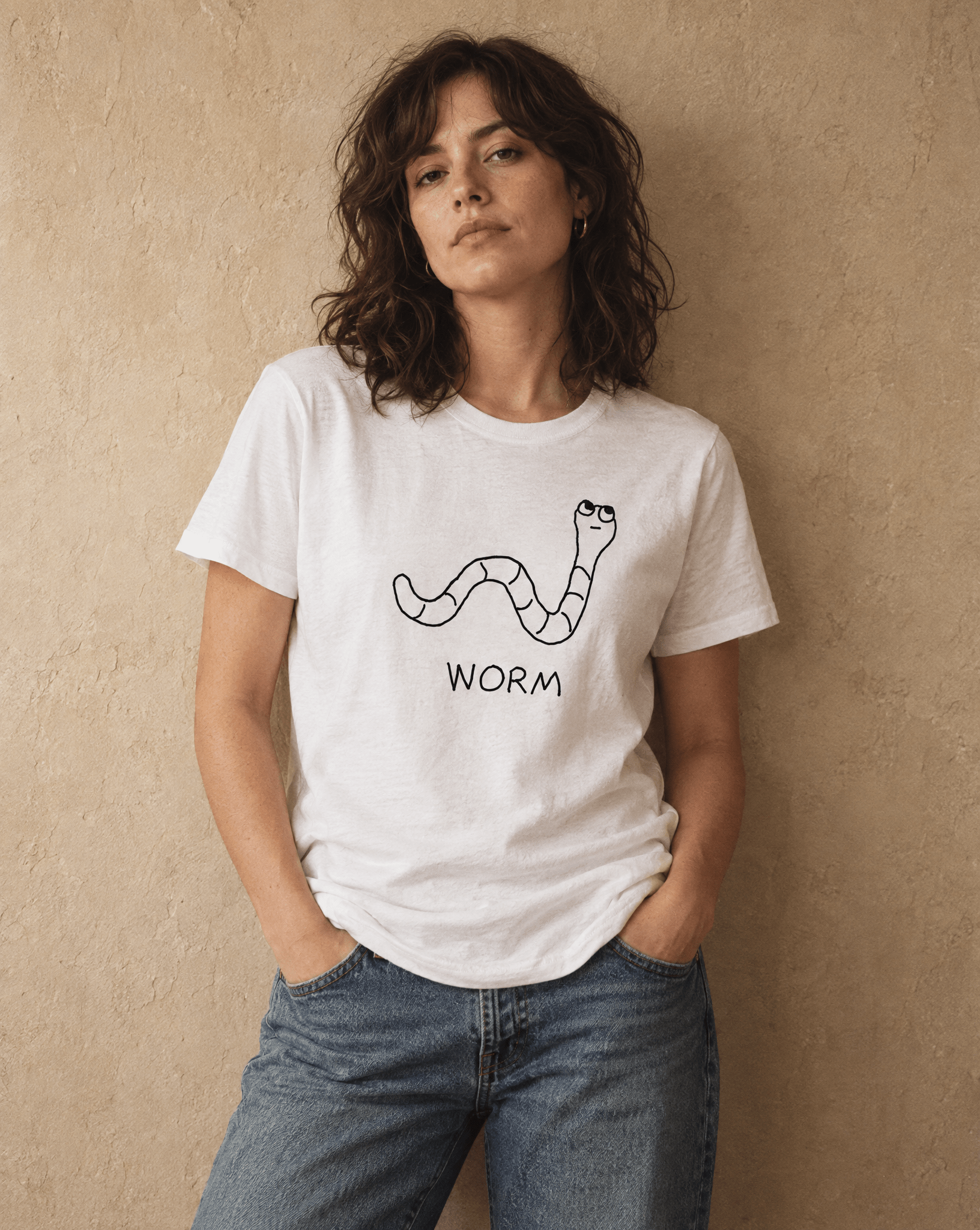 Sep 29 worm women's tee — studio portrait lifestyle photo