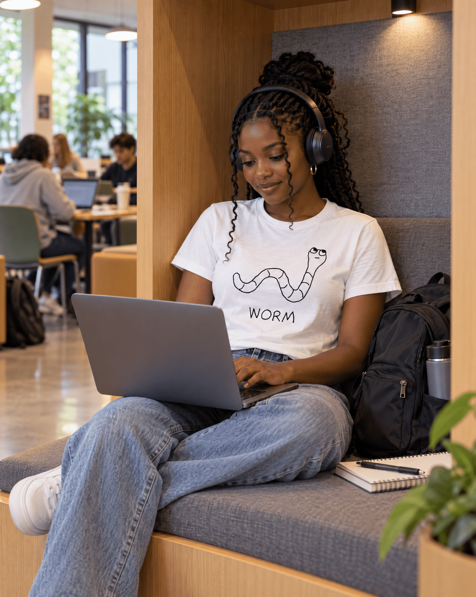 Sep 29 worm women's tee — student center lifestyle photo