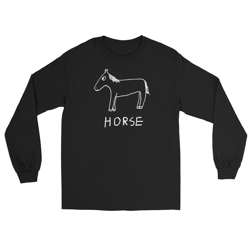 Horse long sleeve graphic tee in black – minimalist lofi design – LoFi Animal Shirts