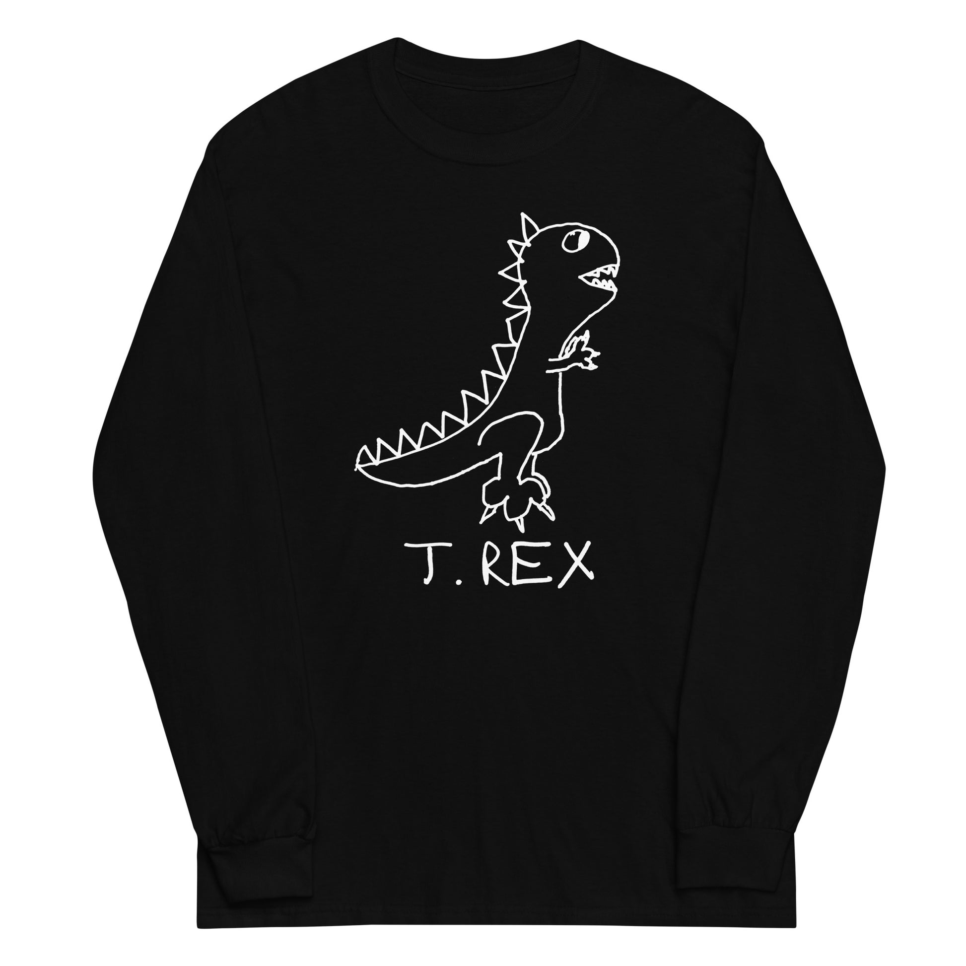 T-Rex long sleeve graphic tee in black – minimalist lofi design – LoFi Animal Shirts