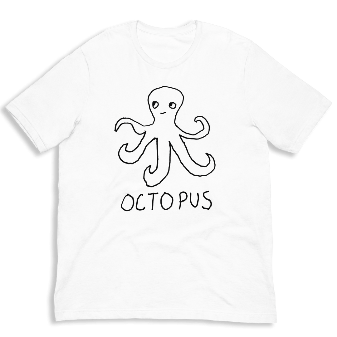 lo-fi Octopus Classic Tee — hand-drawn octopus graphic on a white t-shirt