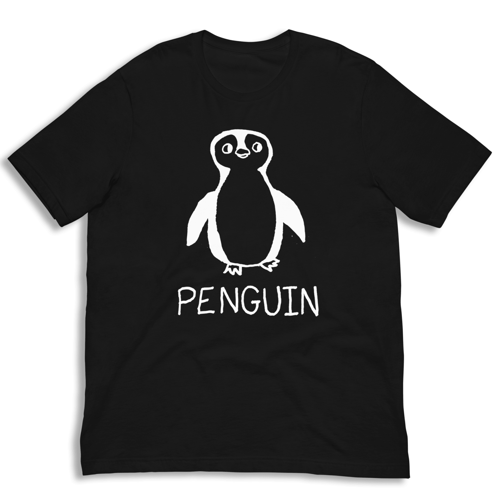 lo-fi Penguin Classic Tee — hand-drawn penguin graphic on a black t-shirt
