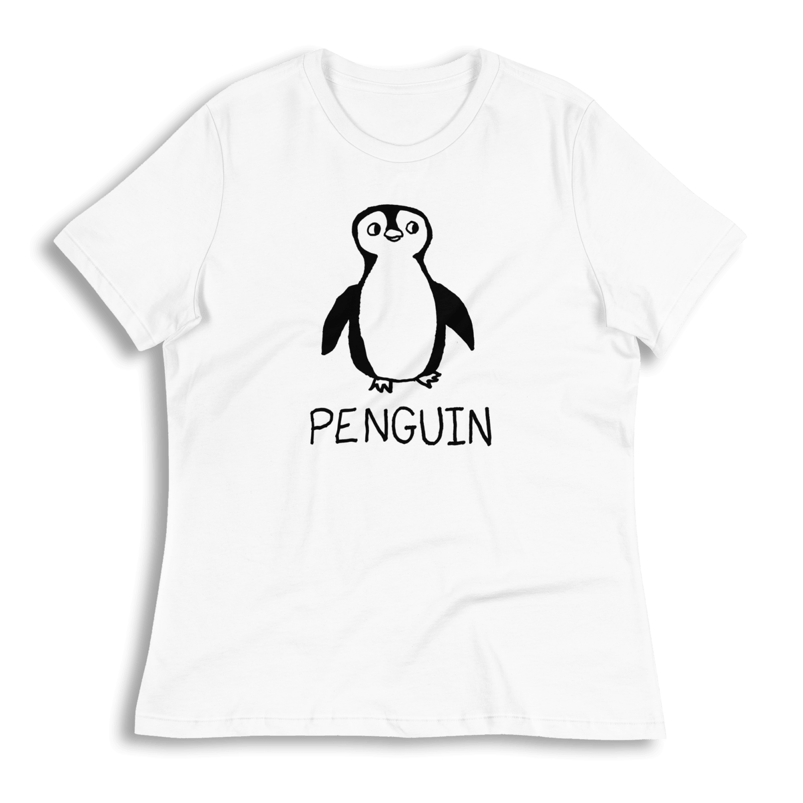 lo-fi Penguin Women's Relaxed Fit T-Shirt — hand-drawn penguin graphic on a white relaxed-fit tee