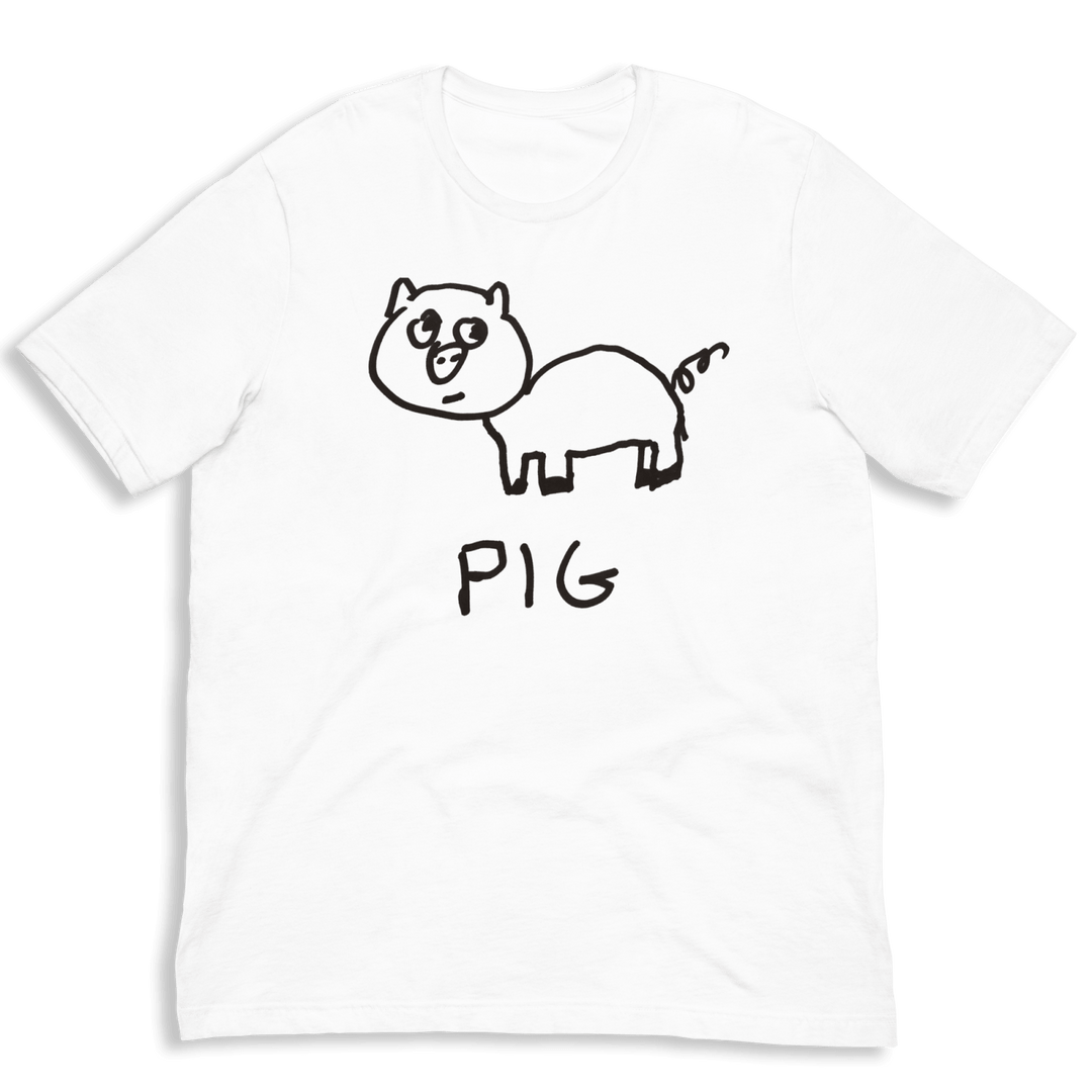 lo-fi Pig Classic Tee — hand-drawn pig graphic on a white t-shirt