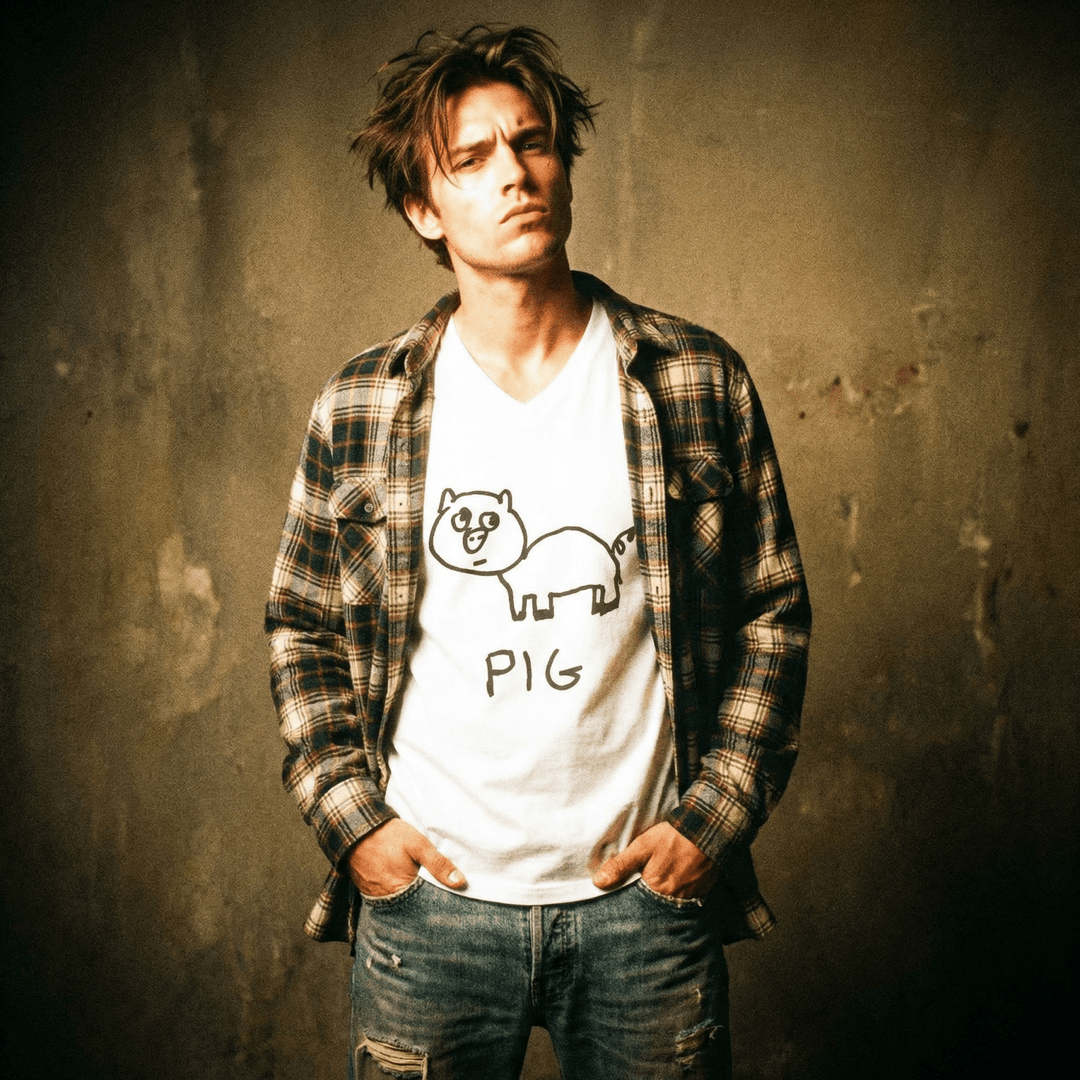 Pig - V - Neck T-Shirt - LoFi Animal Shirts