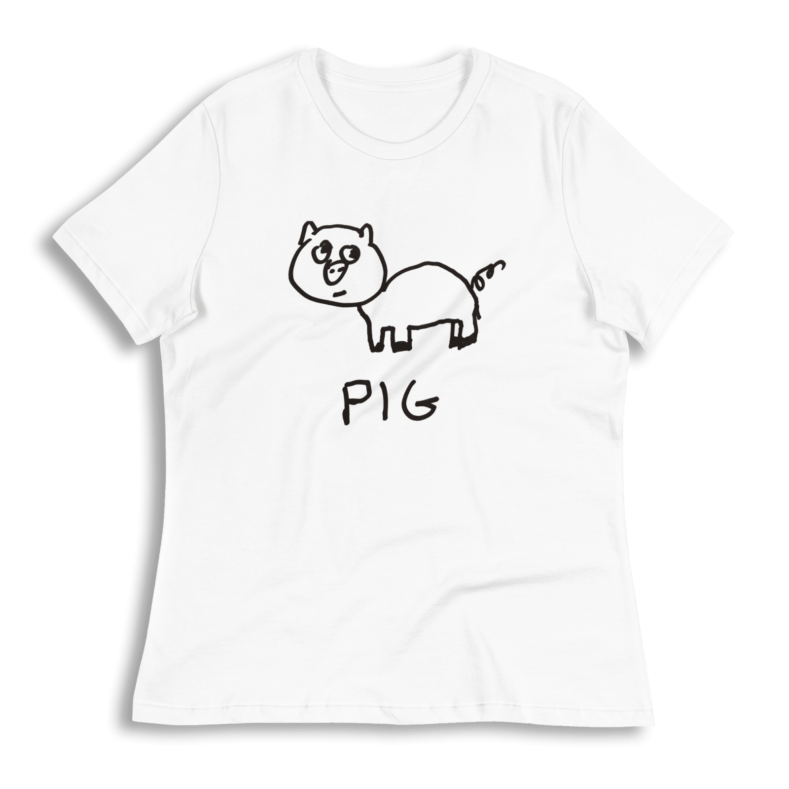 lo-fi Pig Women's Relaxed Fit T-Shirt — hand-drawn pig graphic on a white relaxed-fit tee