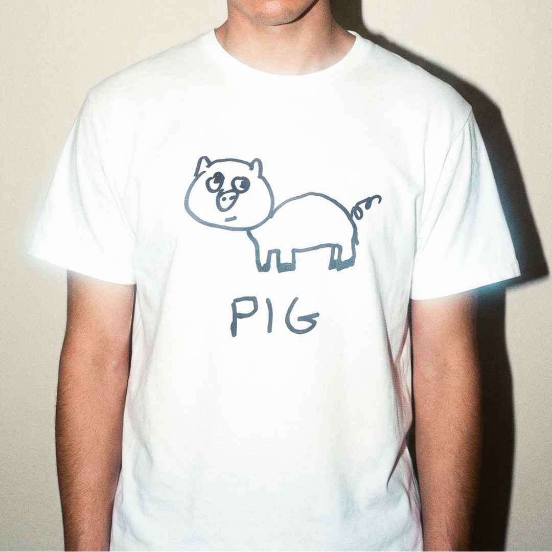 Pig classic tee – minimalist studio shot – LoFi Animal Shirts