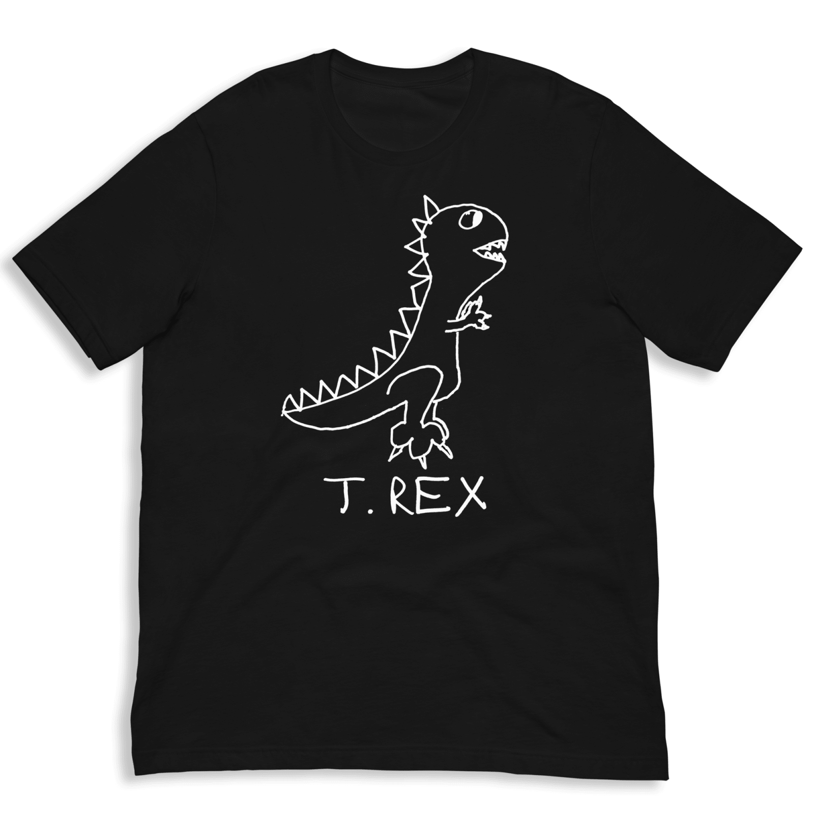 lo-fi T. Rex Classic Tee — hand-drawn T. Rex graphic on a black t-shirt