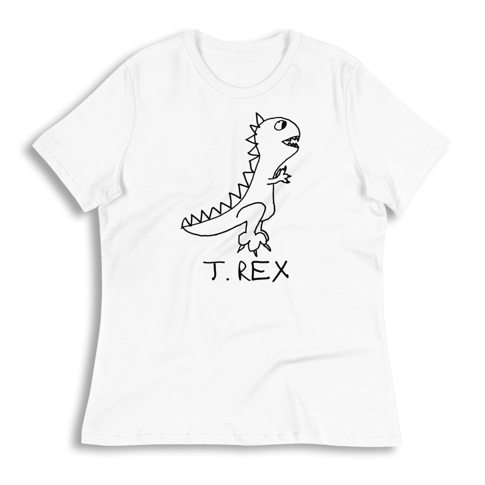 lo-fi T. Rex Women's Relaxed T-Shirt — hand-drawn T. Rex graphic on a white relaxed-fit tee