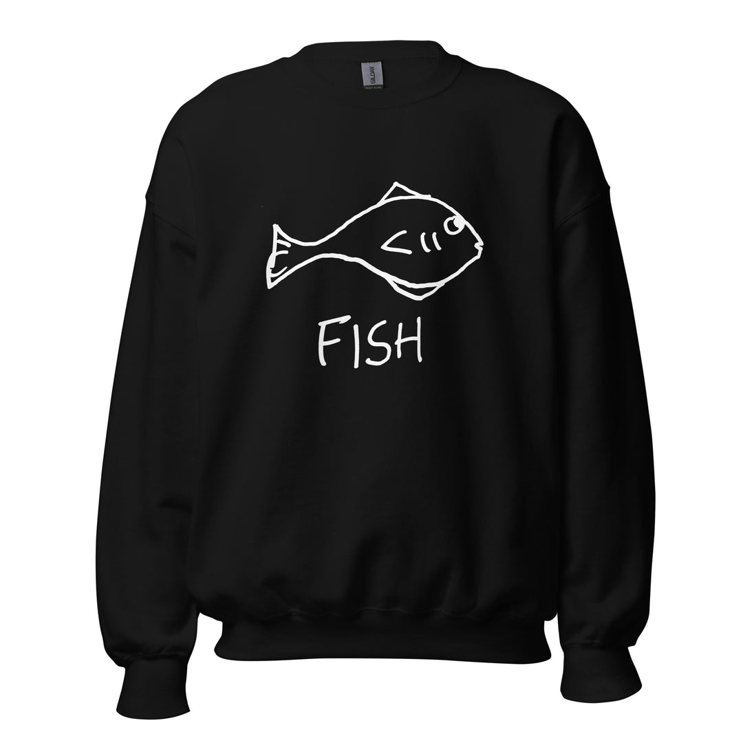 Fish crewneck sweatshirt in black – minimalist fish graphic – LoFi Animal Shirts