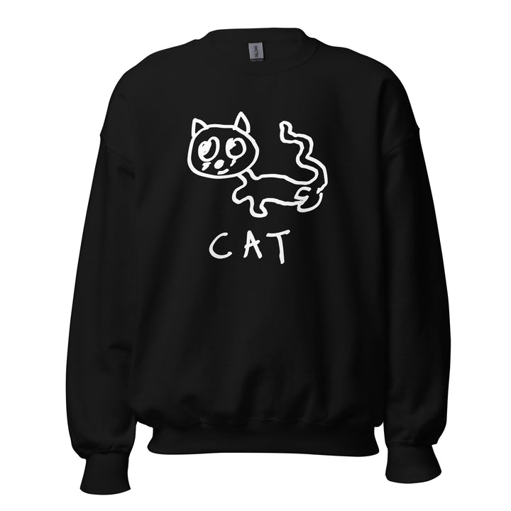 Cat crewneck sweatshirt in black – minimalist cat graphic – LoFi Animal Shirts