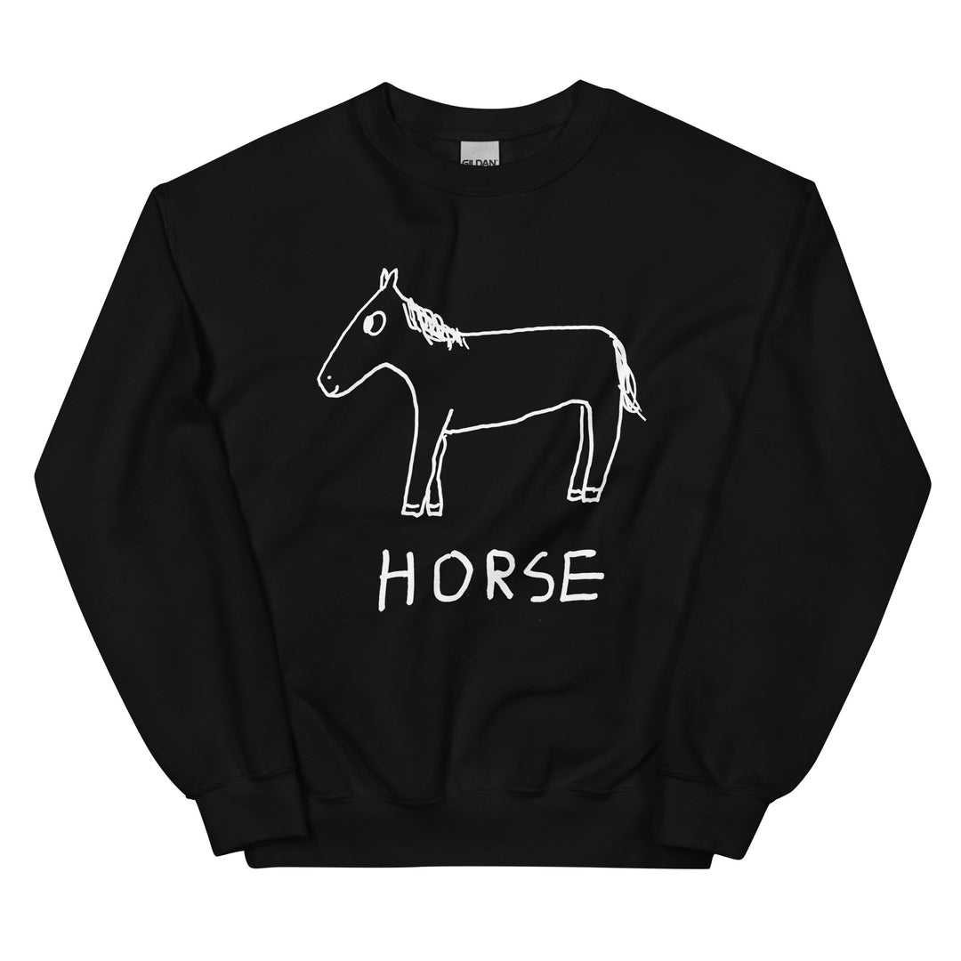 Horse crewneck sweatshirt in black – minimalist horse graphic – LoFi Animal Shirts