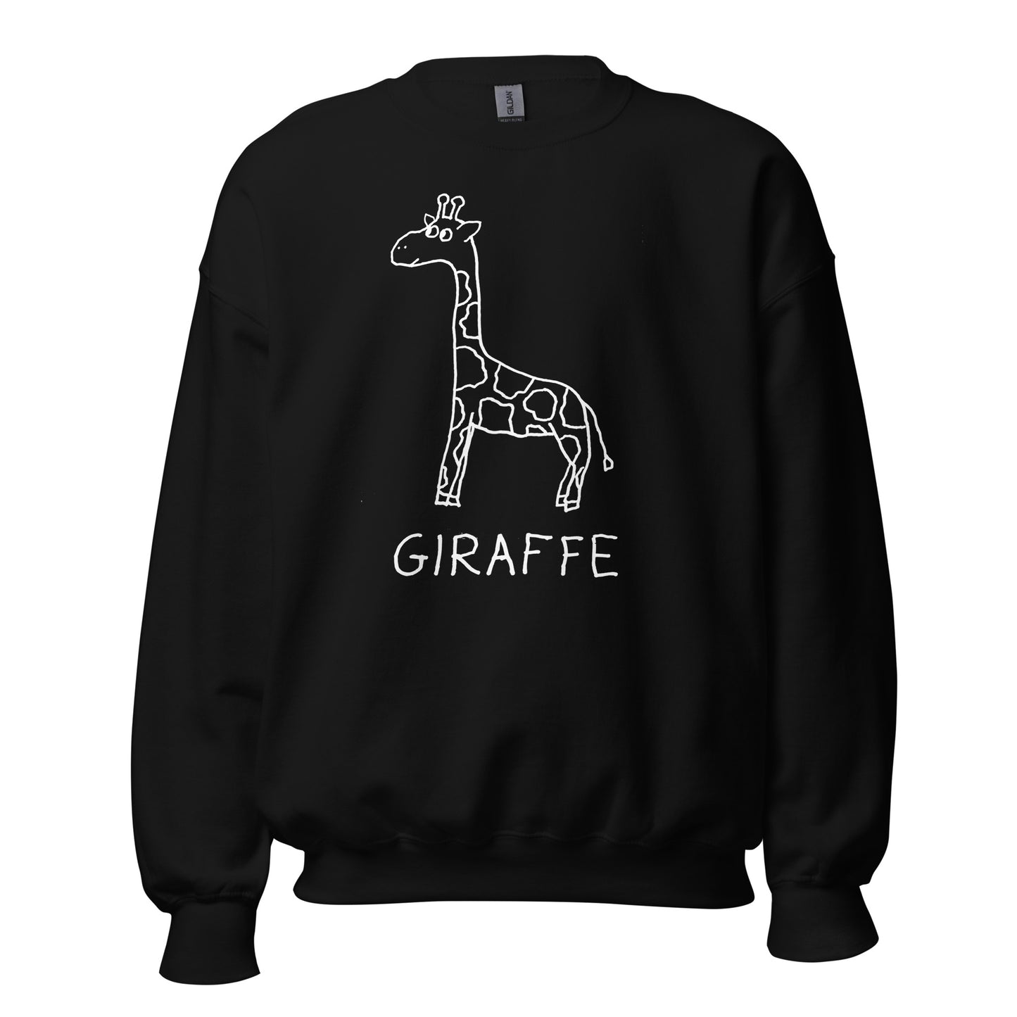 Giraffe crewneck sweatshirt in black – minimalist giraffe graphic – LoFi Animal Shirts