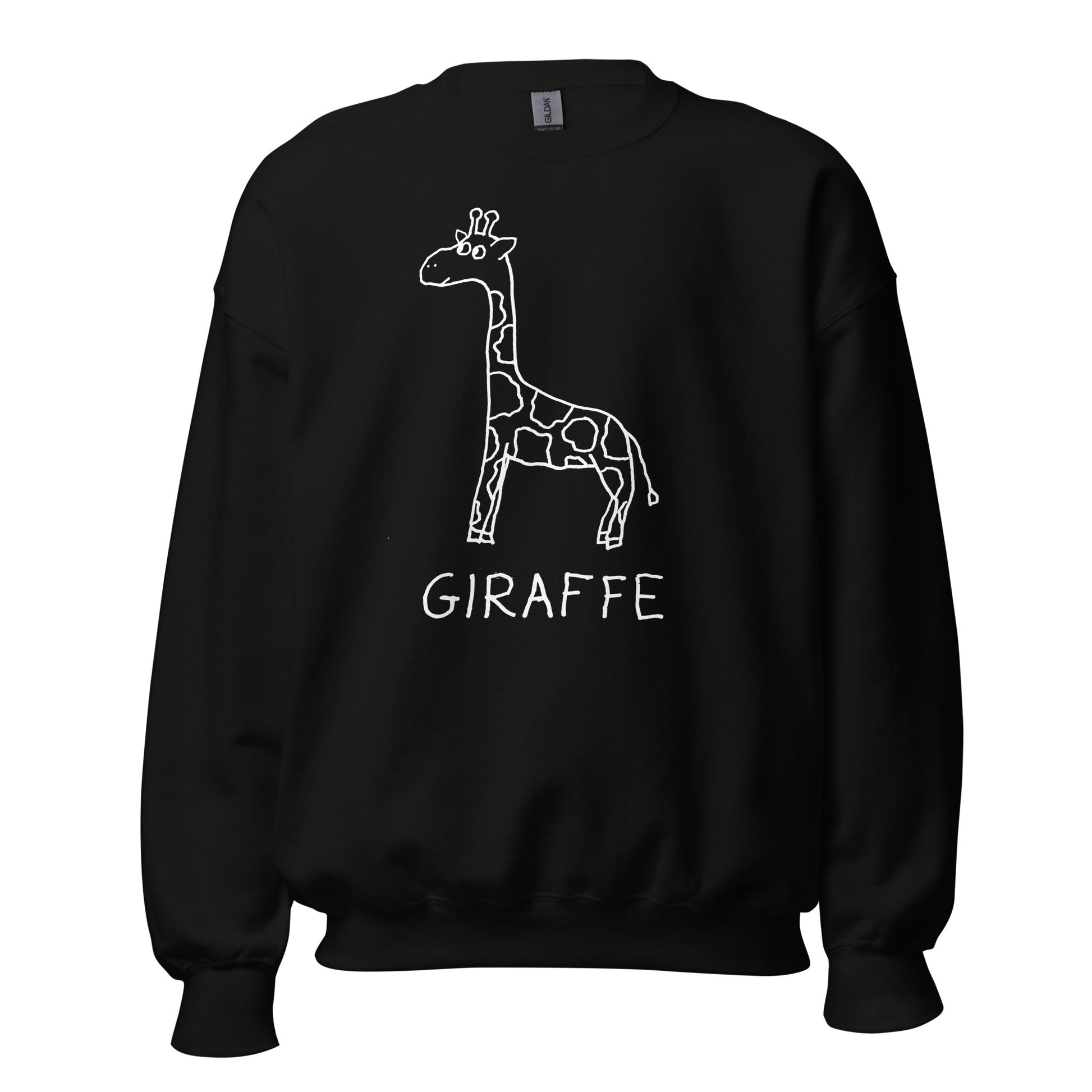 Giraffe crewneck sweatshirt in black – minimalist giraffe graphic – LoFi Animal Shirts