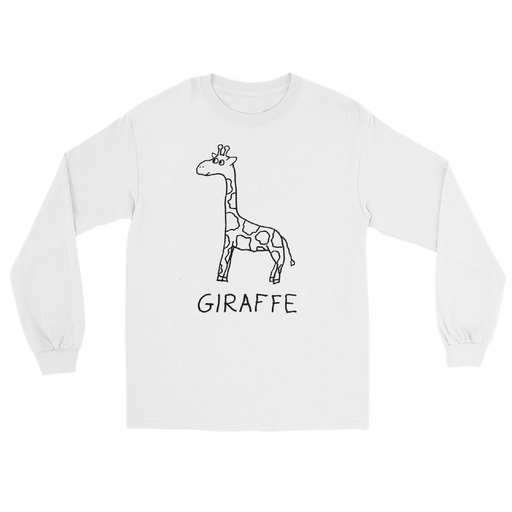 Long Sleeve Giraffe Tee in White - Lofi Animal Shirts - Hand Drawn Giraffe Graphic